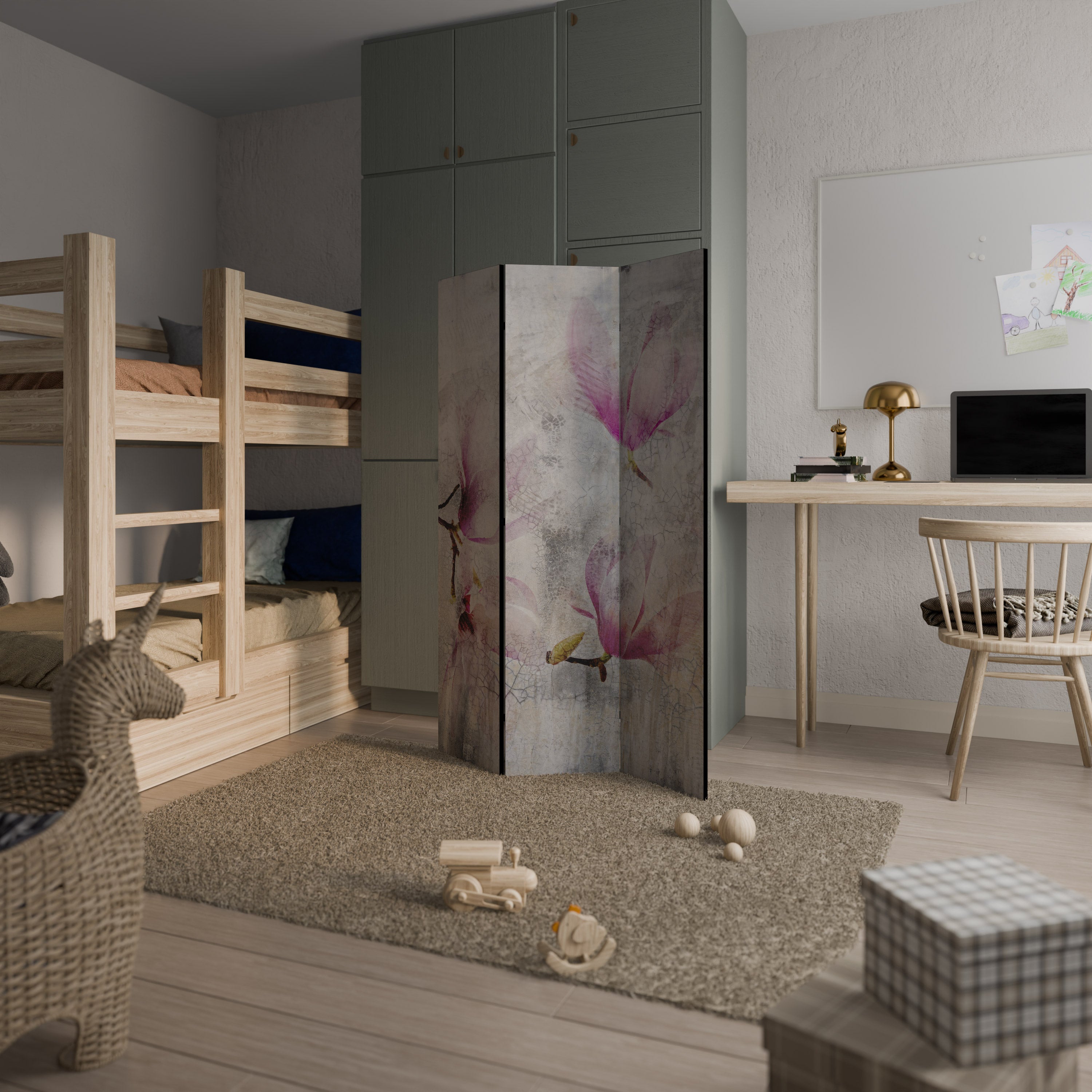 ASTONISHING MAGNOLIA Biombo Decorativo de 3 Painéis