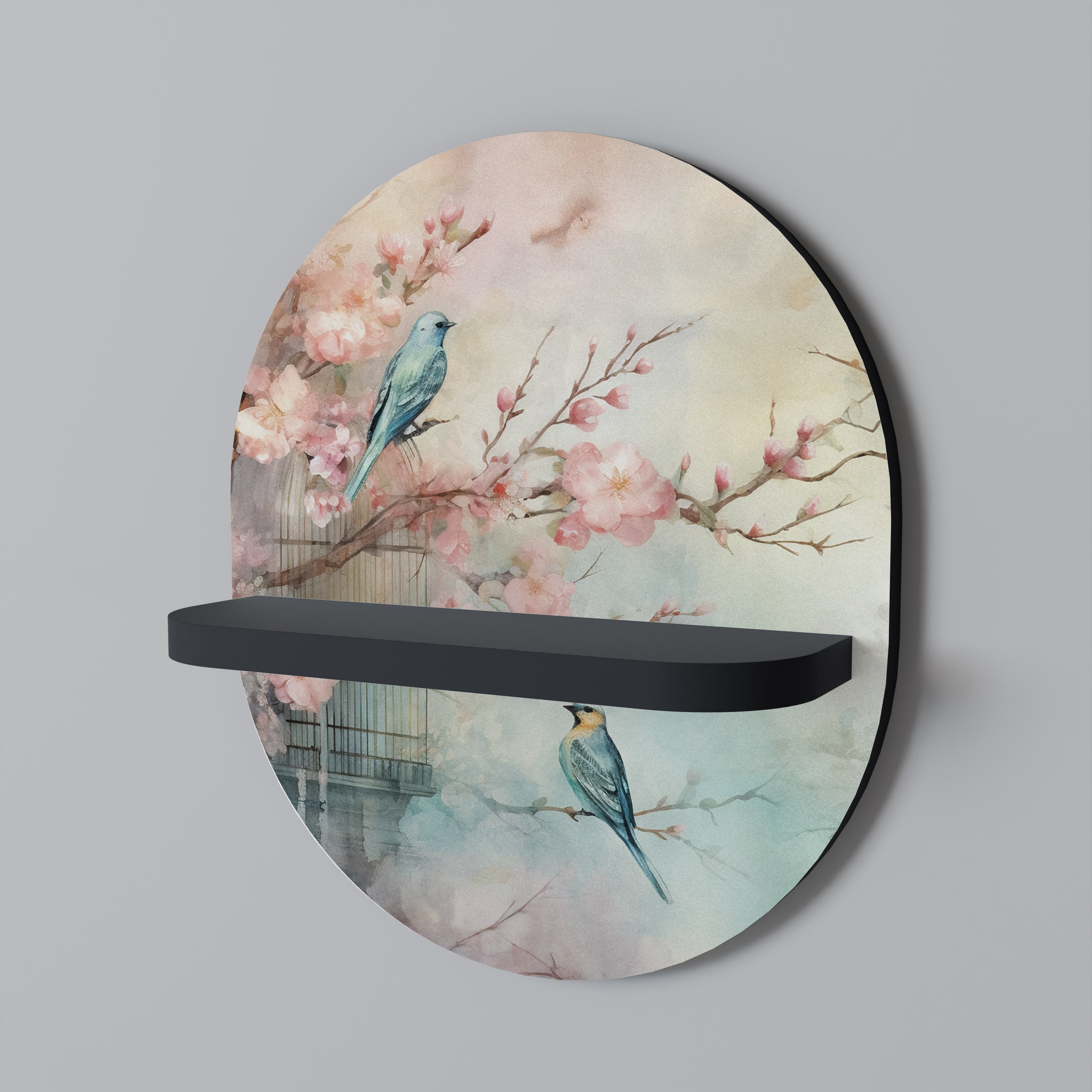 CHERRY BIRDSONG Prateleira Oval Decorativa em Acabamento Preto