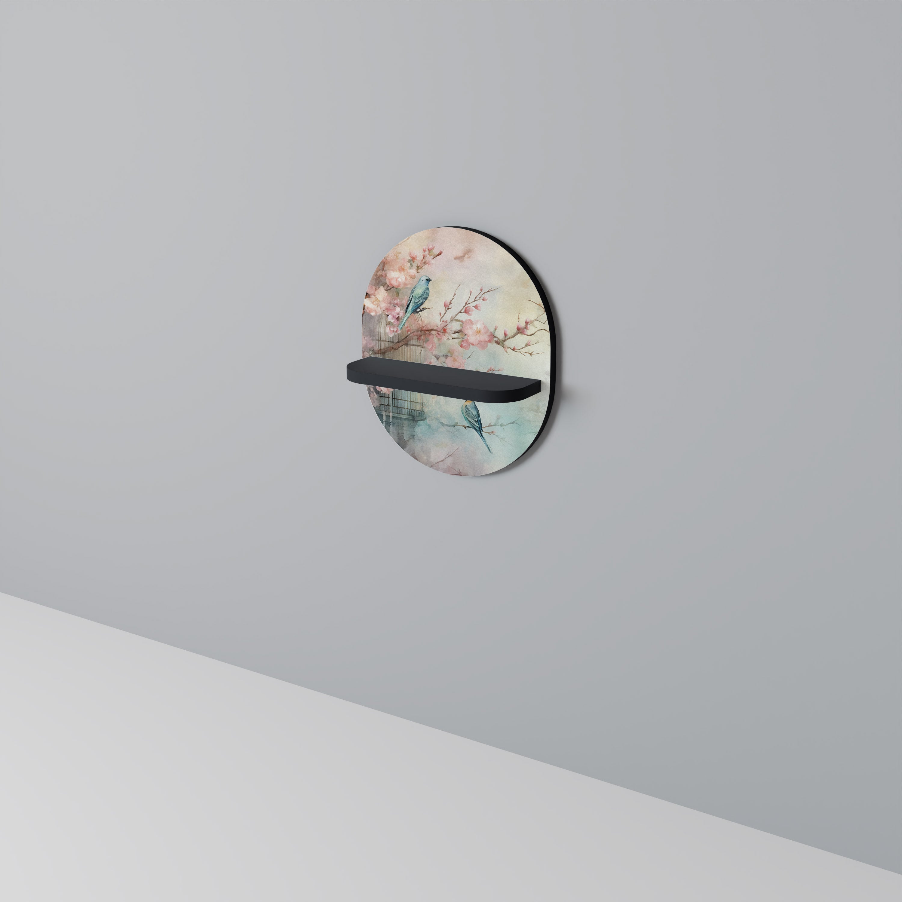 CHERRY BIRDSONG Prateleira Oval Decorativa em Acabamento Preto