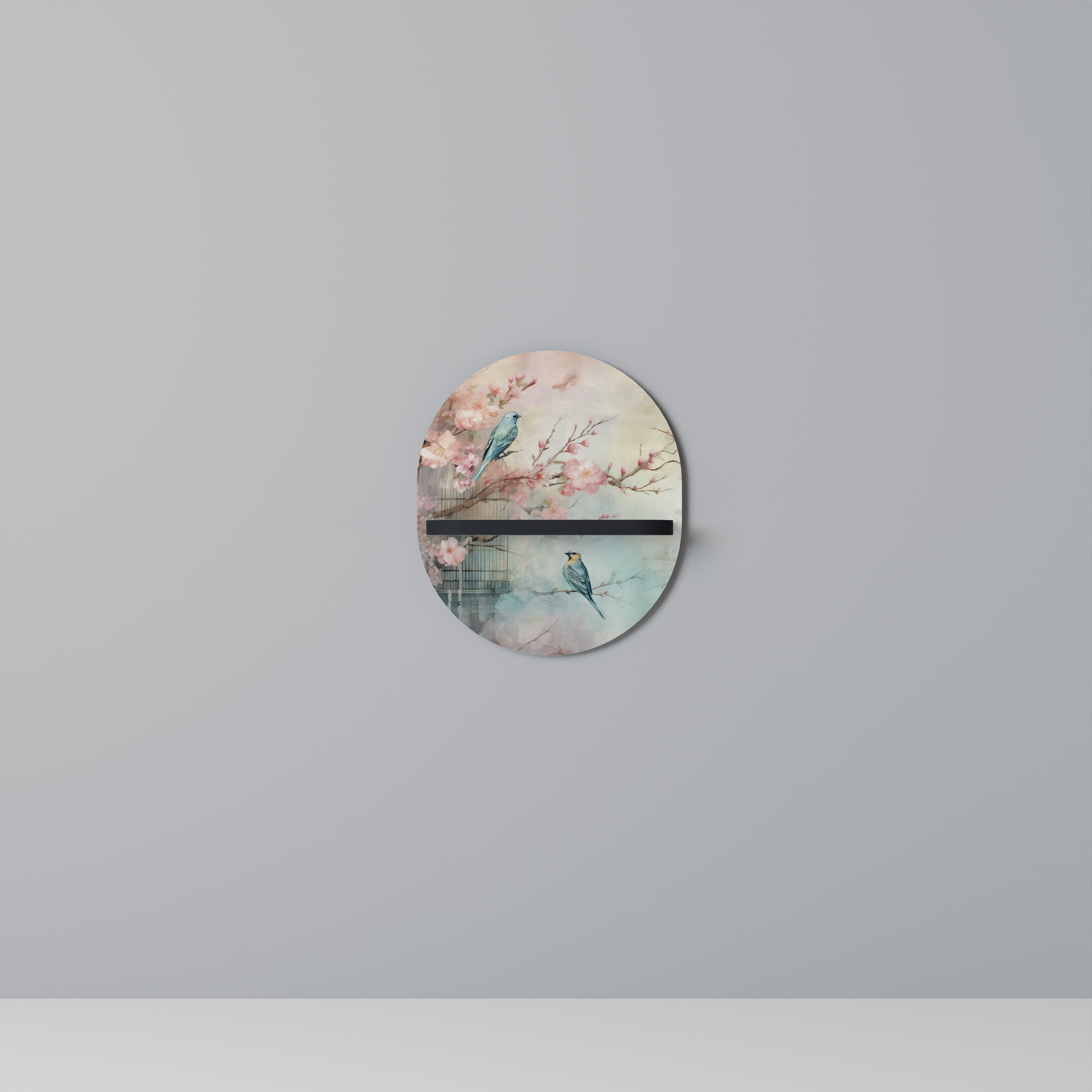 CHERRY BIRDSONG Prateleira Oval Decorativa em Acabamento Preto