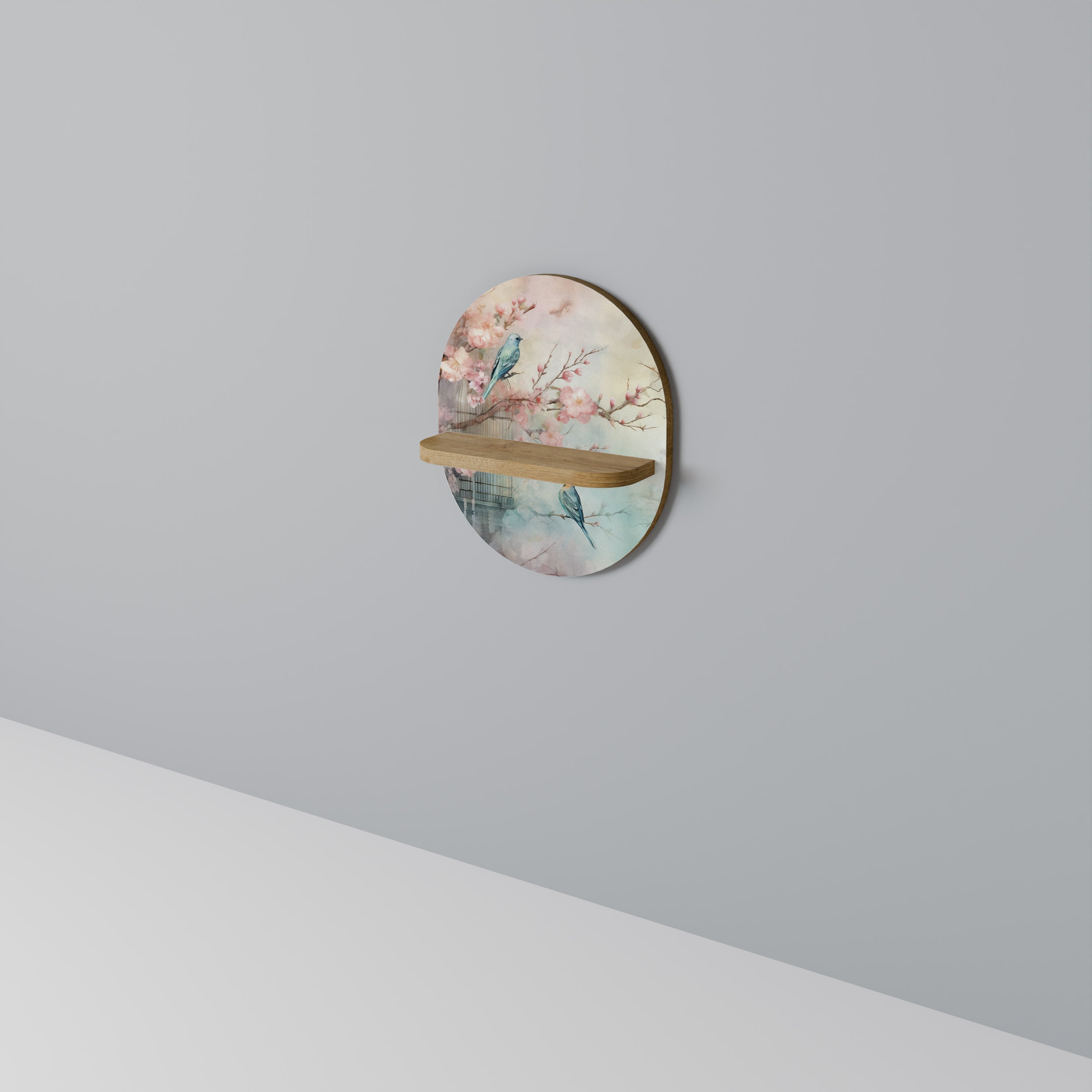 CHERRY BIRDSONG Prateleira Oval Decorativa em Efeito Carvalho