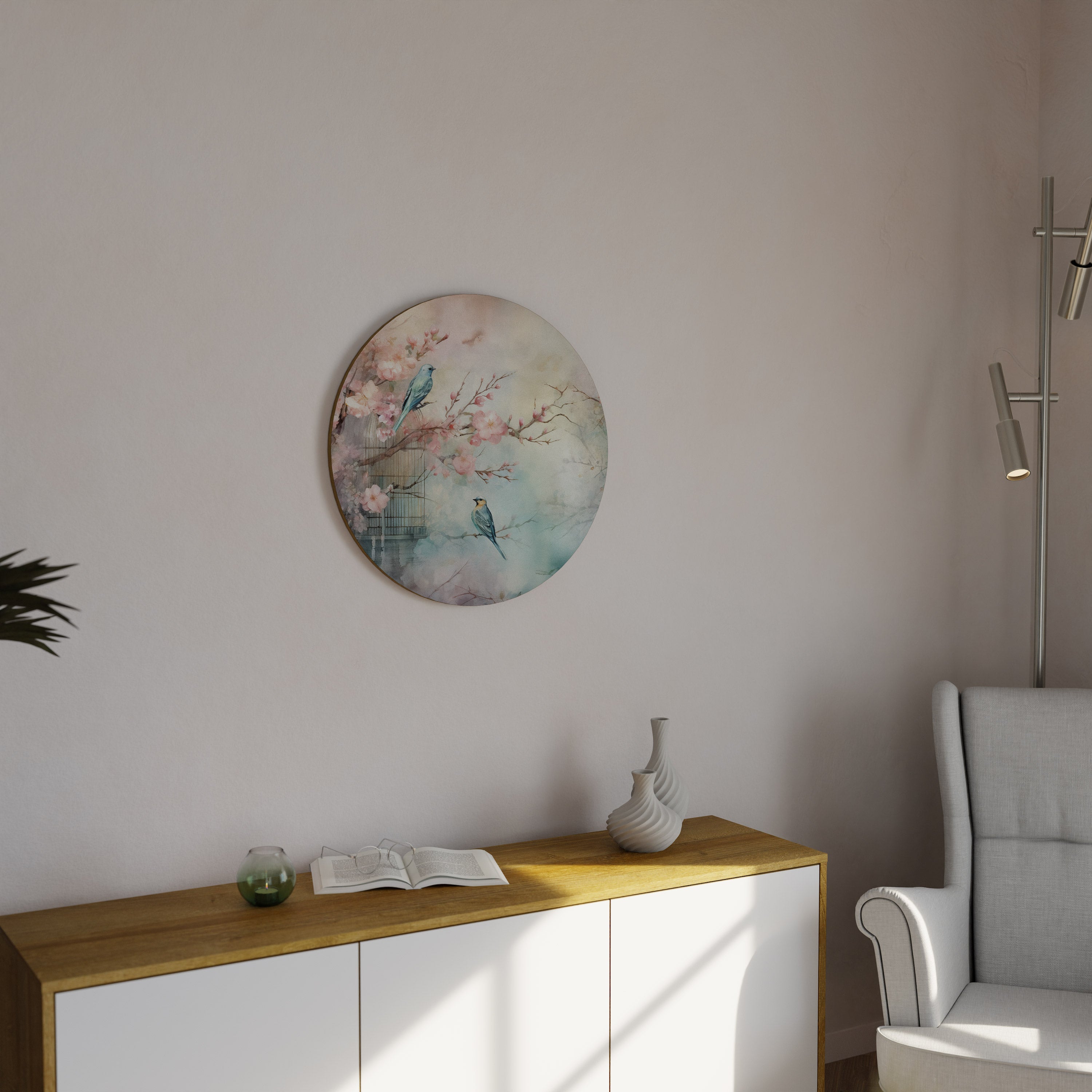 CHERRY BIRDSONG Round Wall Art