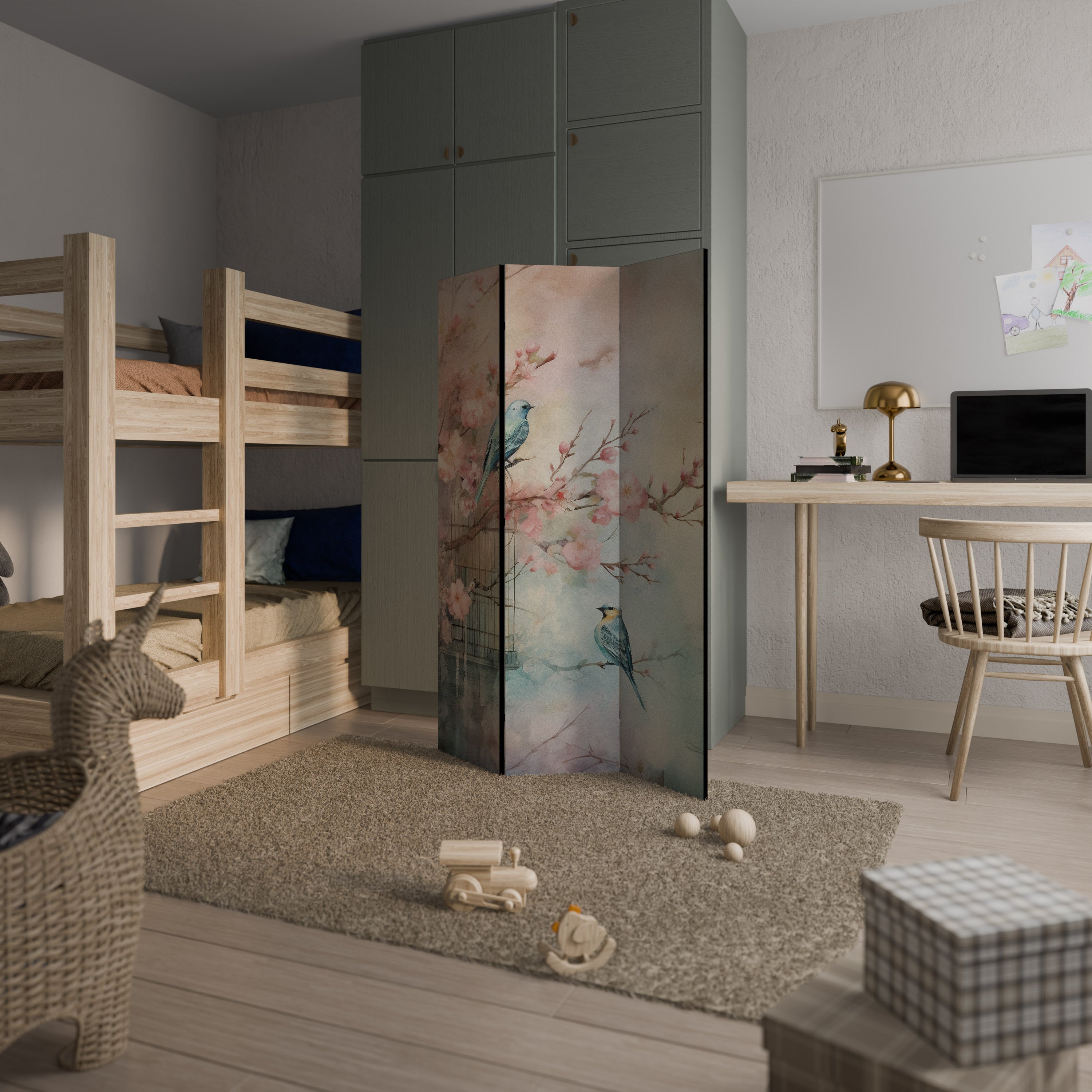 CHERRY BIRDSONG 3-Panel Room Divider