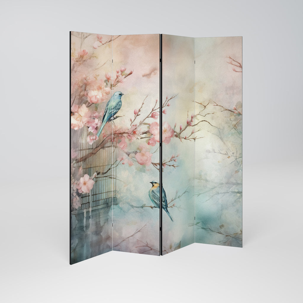 CHERRY BIRDSONG Biombo Decorativo de 4 Painéis