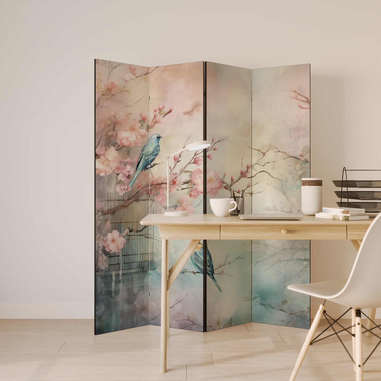 CHERRY BIRDSONG 4-Panel Room Divider