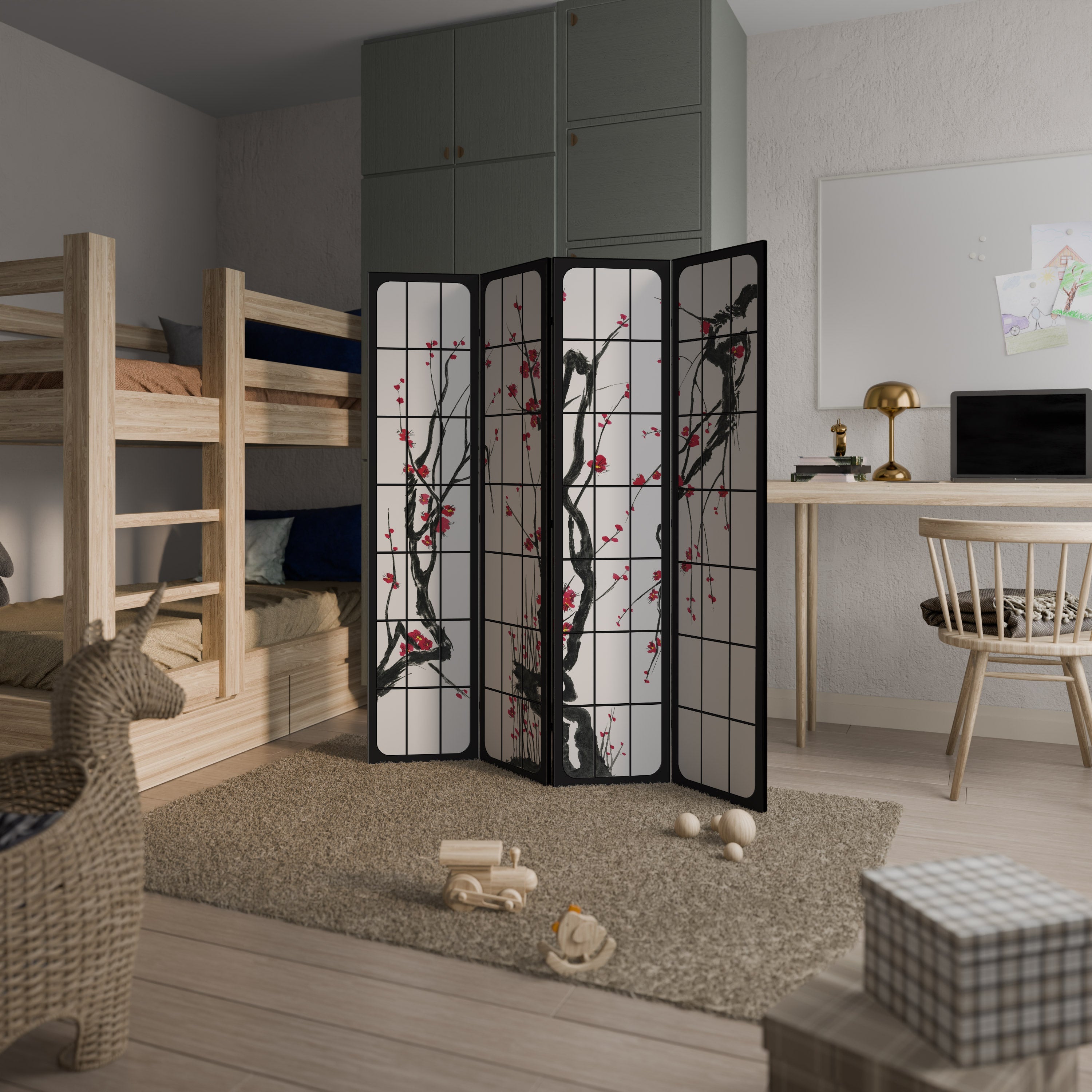 JAPANESE BLOSSOMS Biombo Decorativo de 4 Painéis