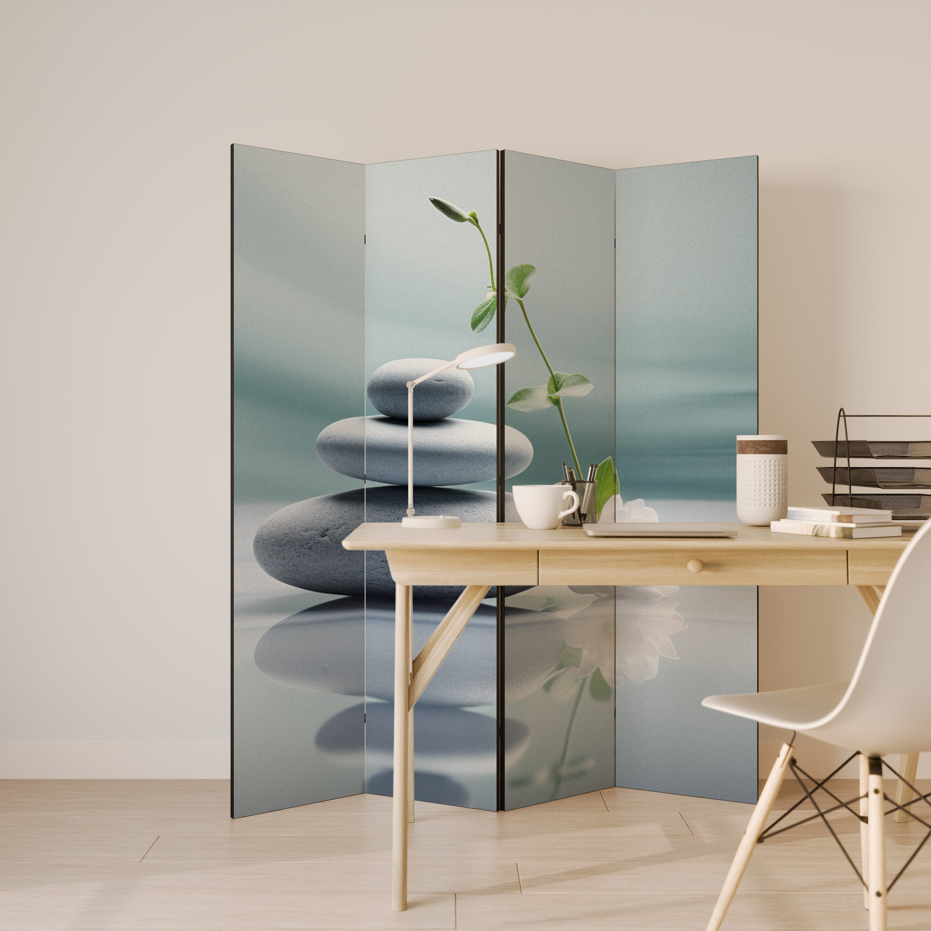 TRANQUIL STONE BALANCE Biombo Decorativo de 4 Painéis