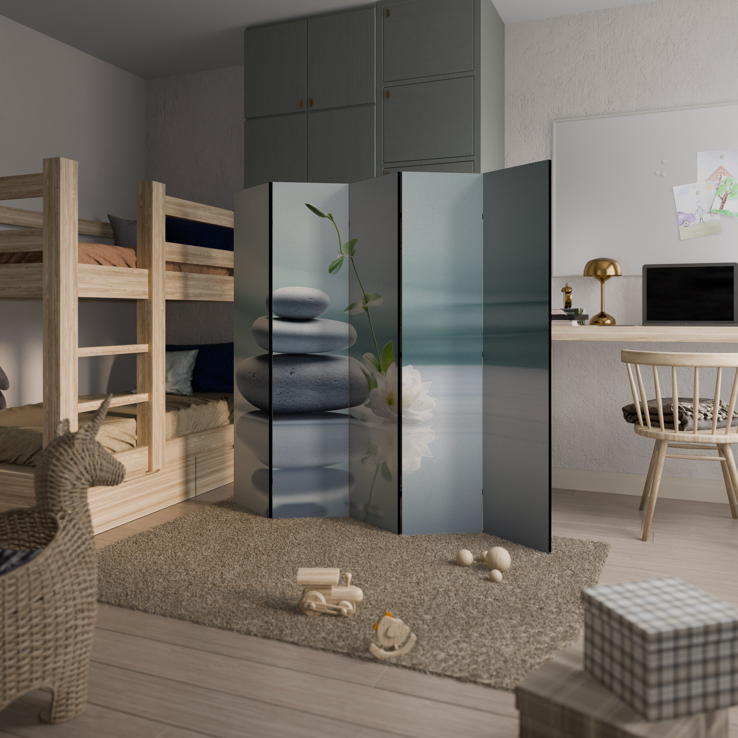 TRANQUIL STONE BALANCE Biombo Decorativo de 5 Painéis