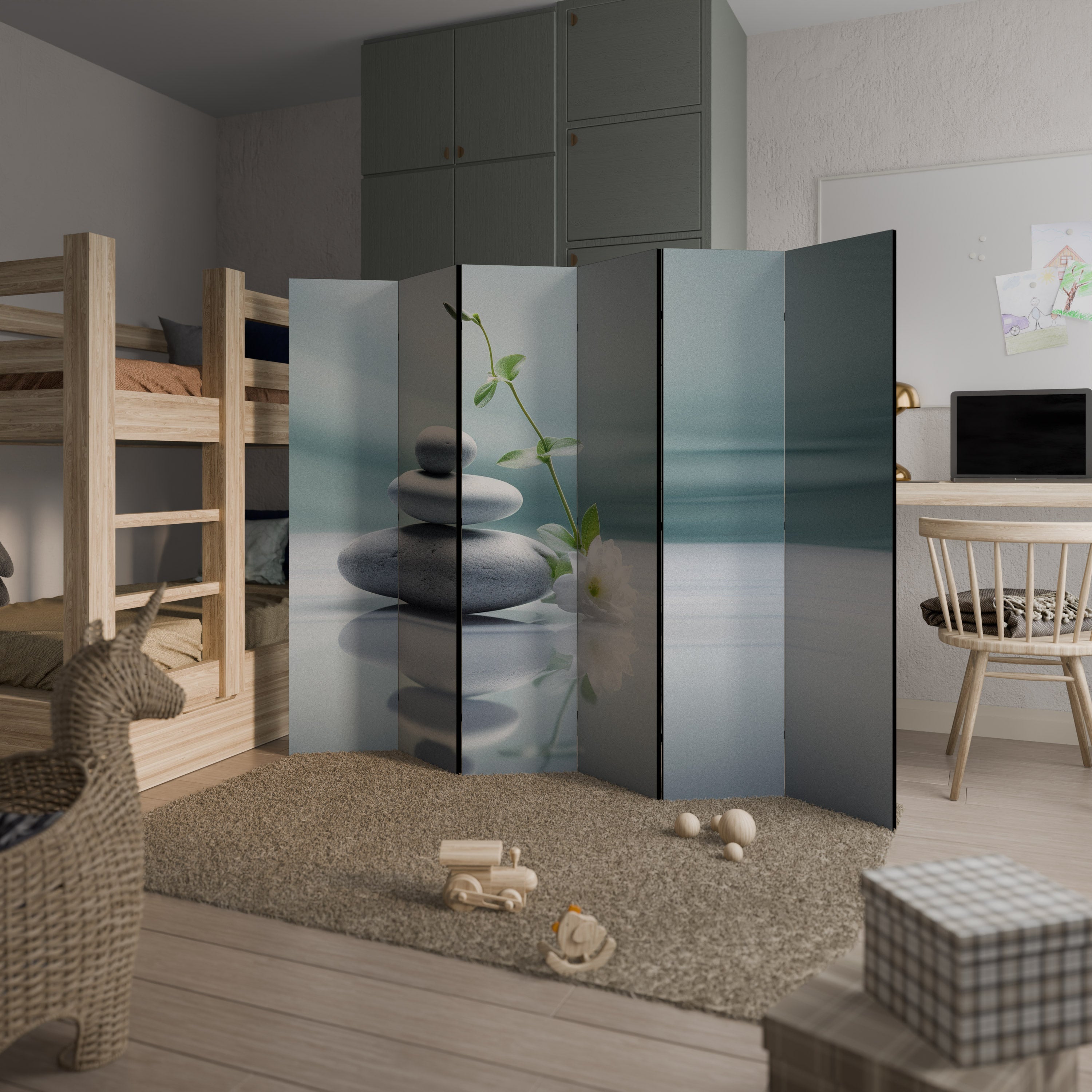 TRANQUIL STONE BALANCE Biombo Decorativo de 6 Painéis