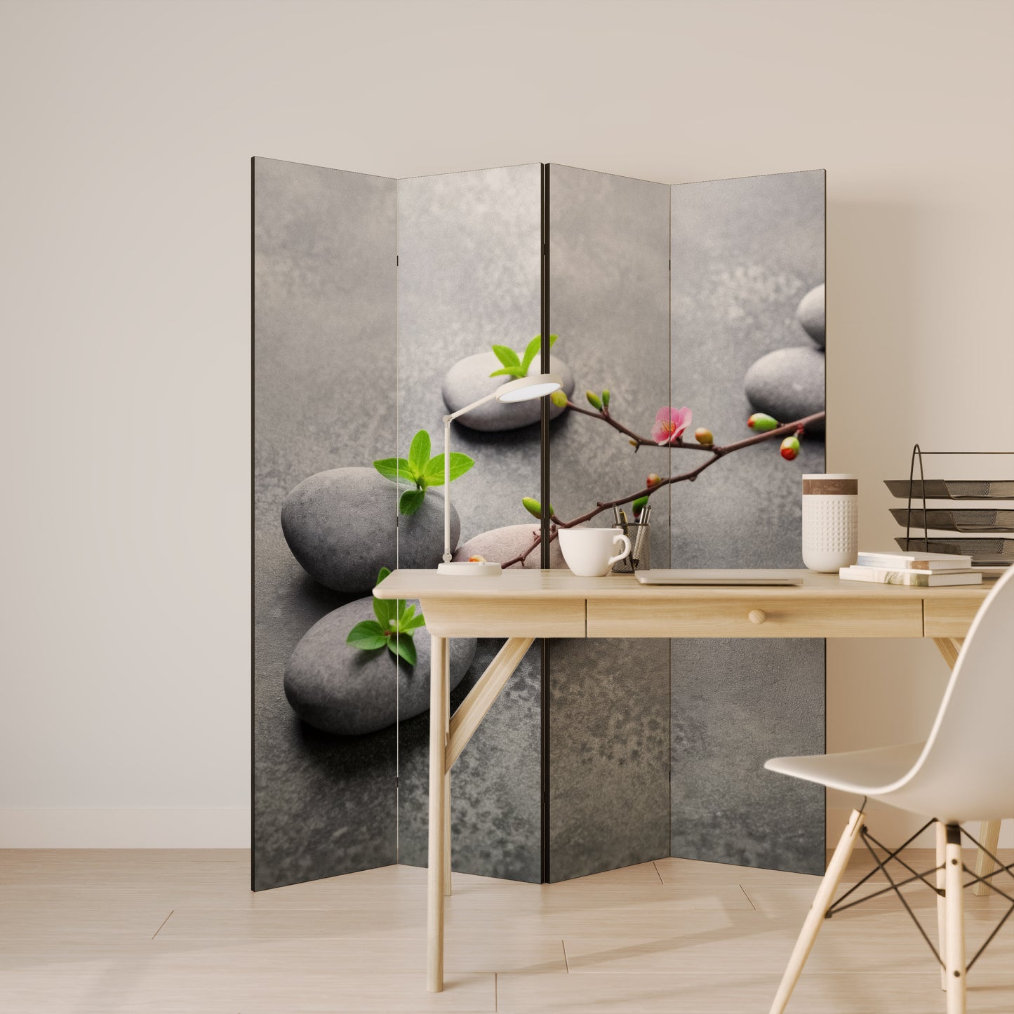 STONES AND BLOSSOMS 4-Panel Room Divider