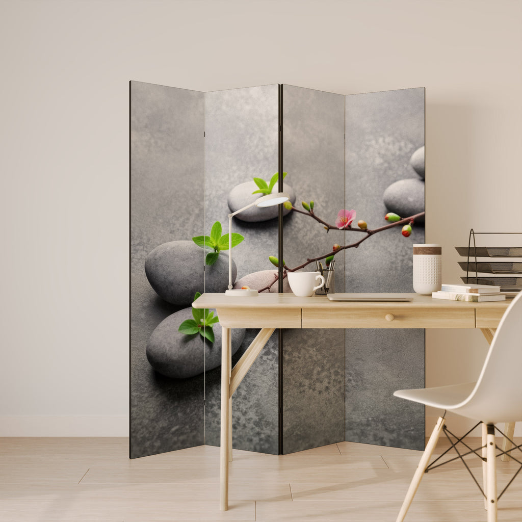 STONES AND BLOSSOMS Decorative 4-Panel Room Divider