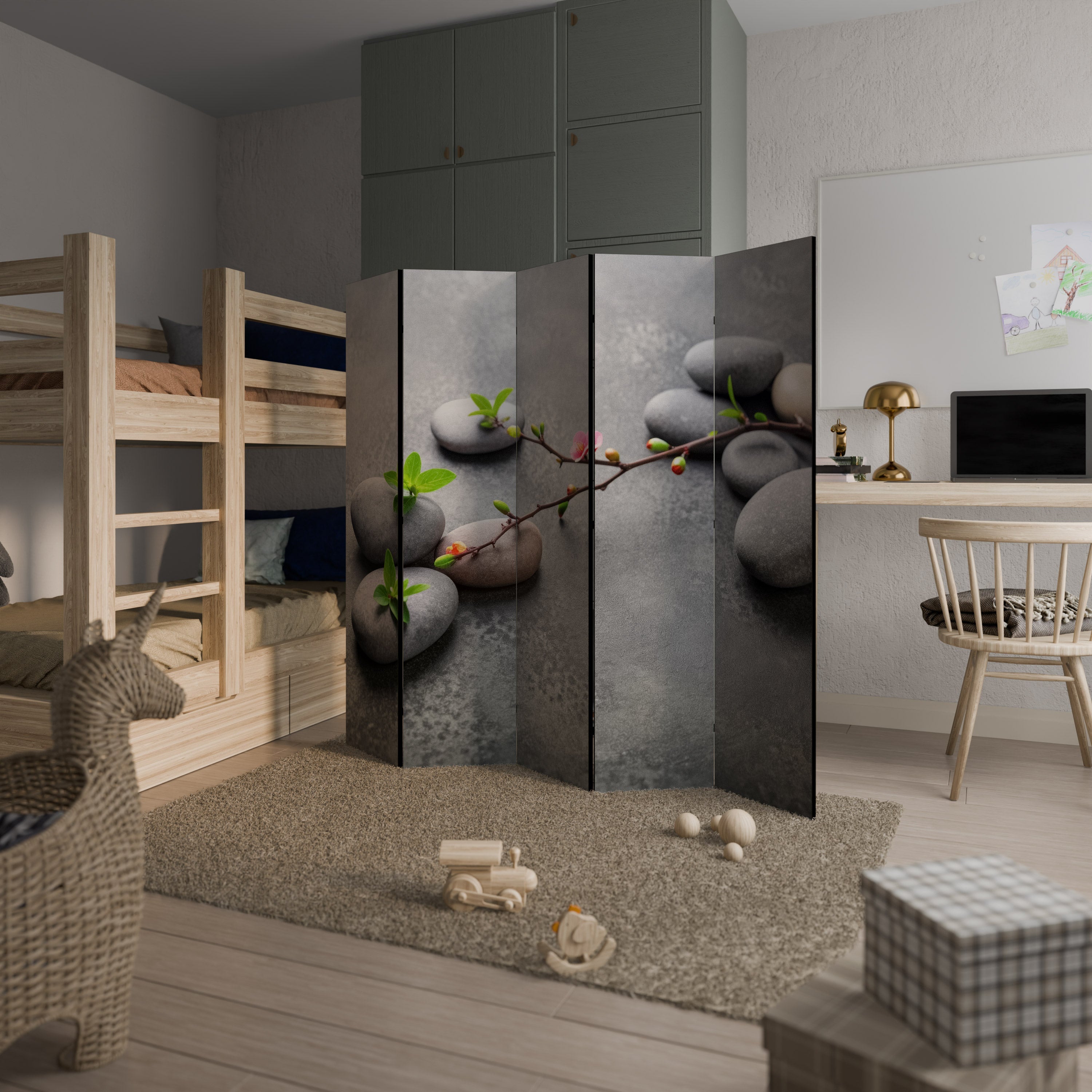 STONES AND BLOSSOMS Biombo Decorativo de 5 Painéis