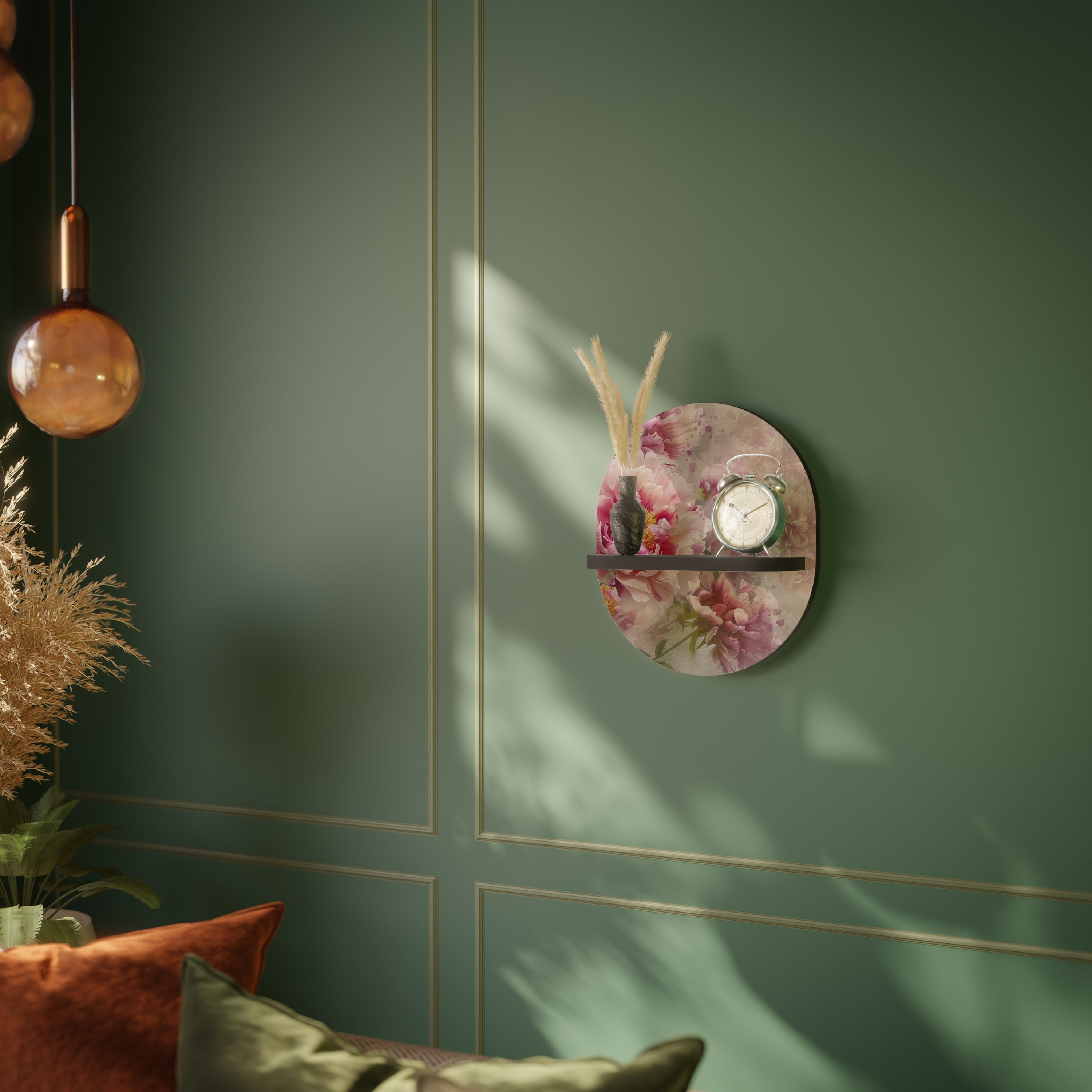 PEONY WHISPER Prateleira Oval Decorativa em Acabamento Preto