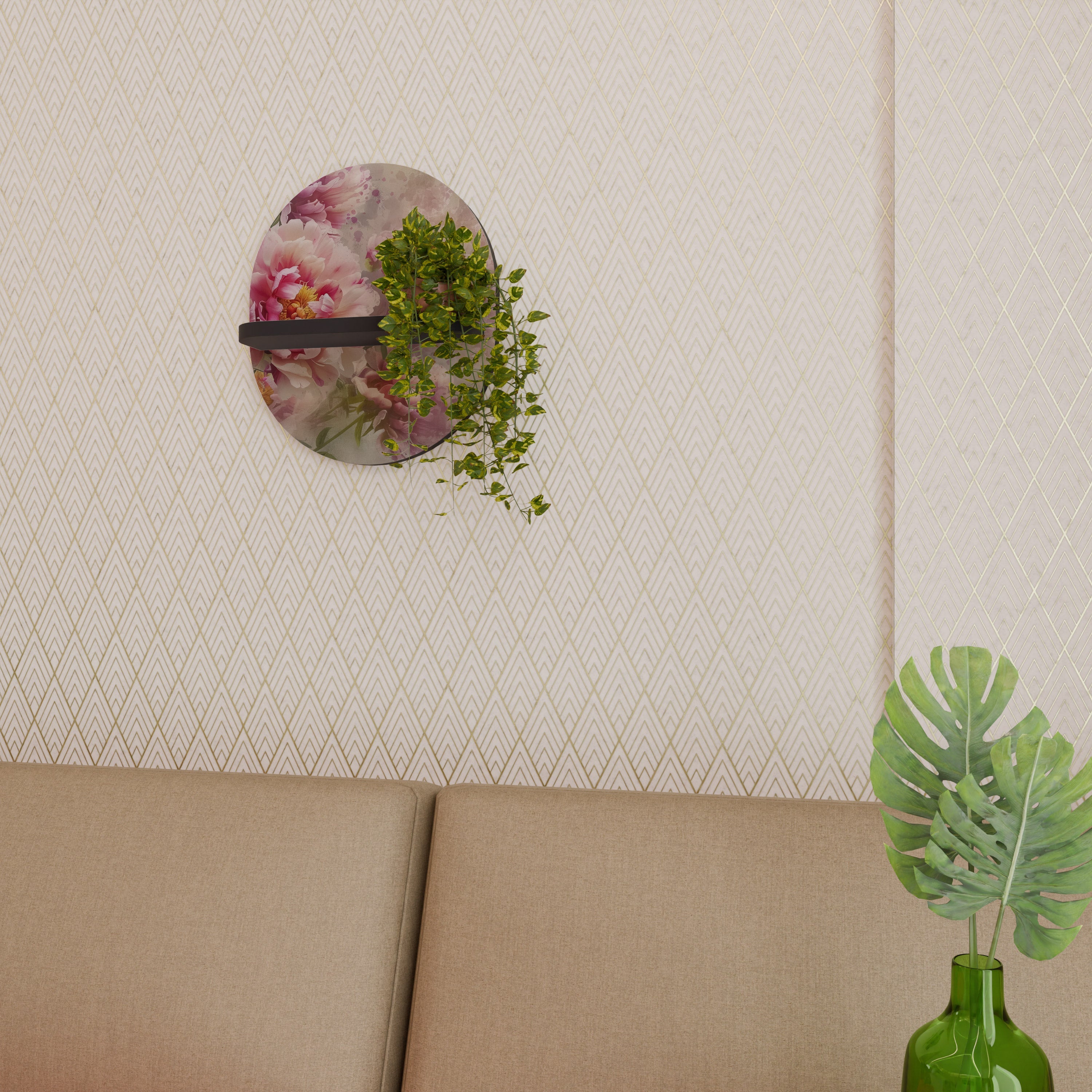 PEONY WHISPER Prateleira Oval Decorativa em Acabamento Preto