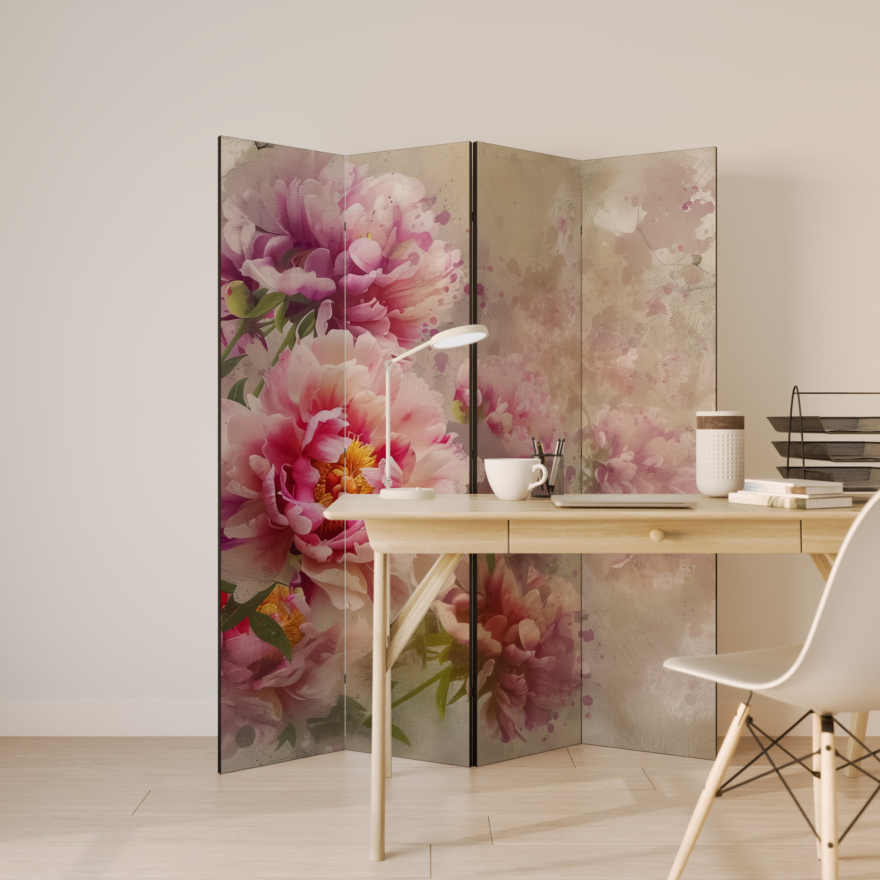 PEONY WHISPER 4-Panel Room Divider