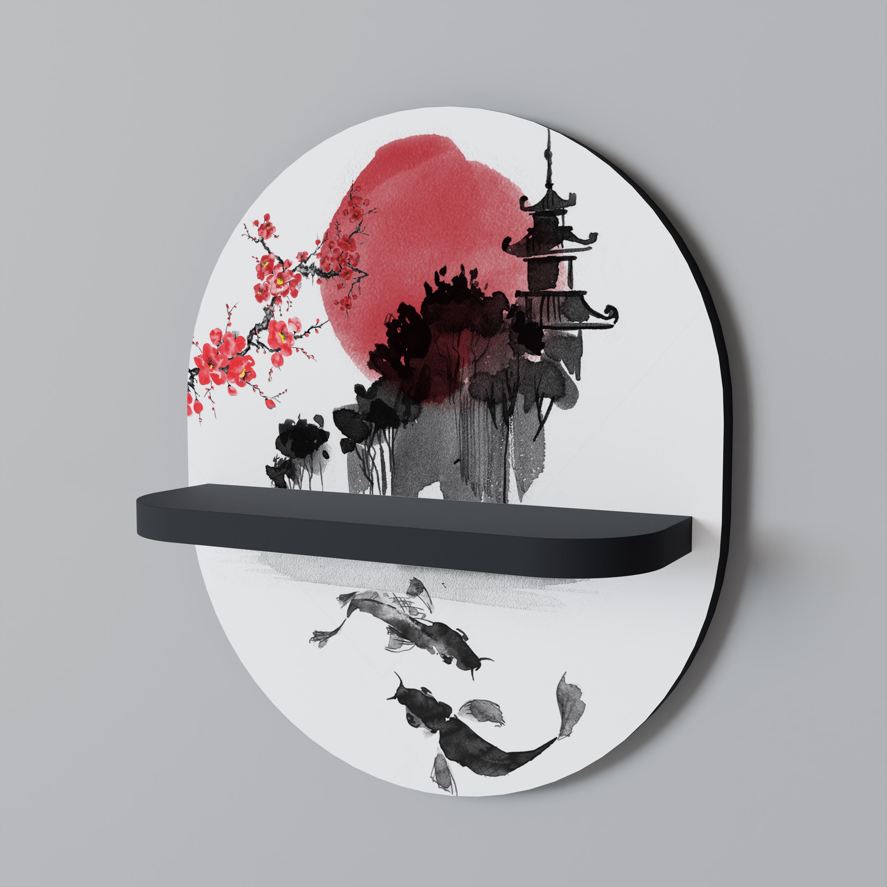 CHERRY SHADOWS Prateleira Oval Decorativa em Acabamento Preto