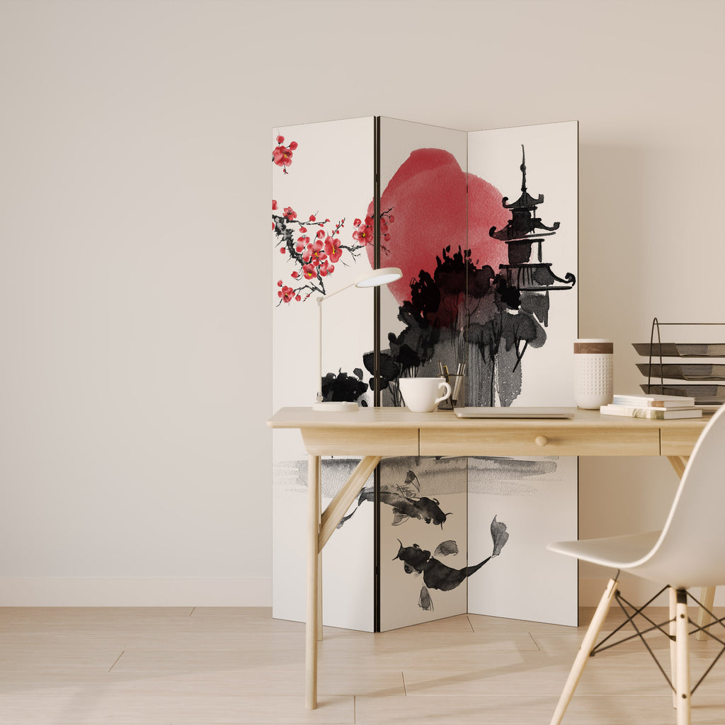 CHERRY SHADOWS Biombo Decorativo de 3 Painéis