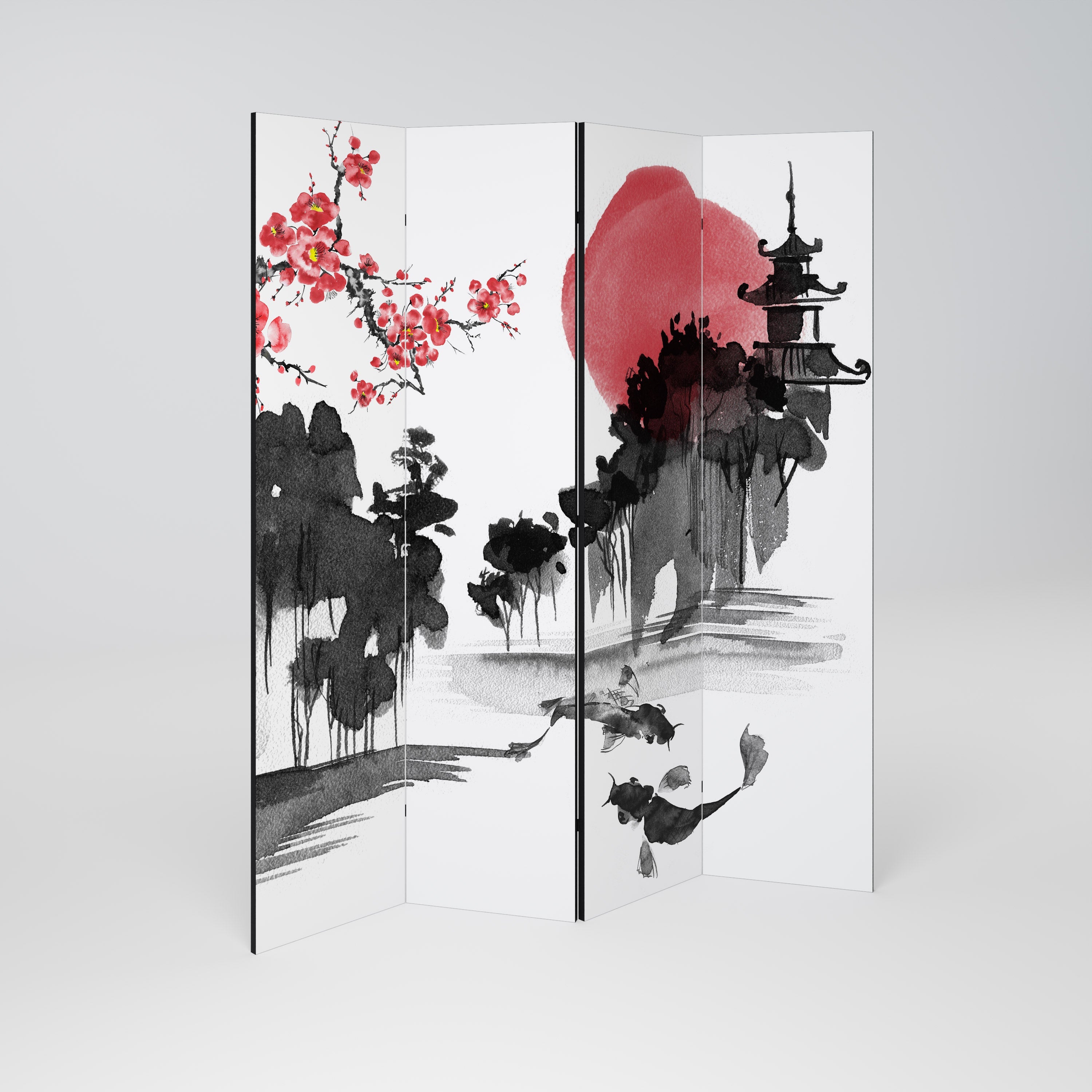 CHERRY SHADOWS Biombo Decorativo de 4 Painéis