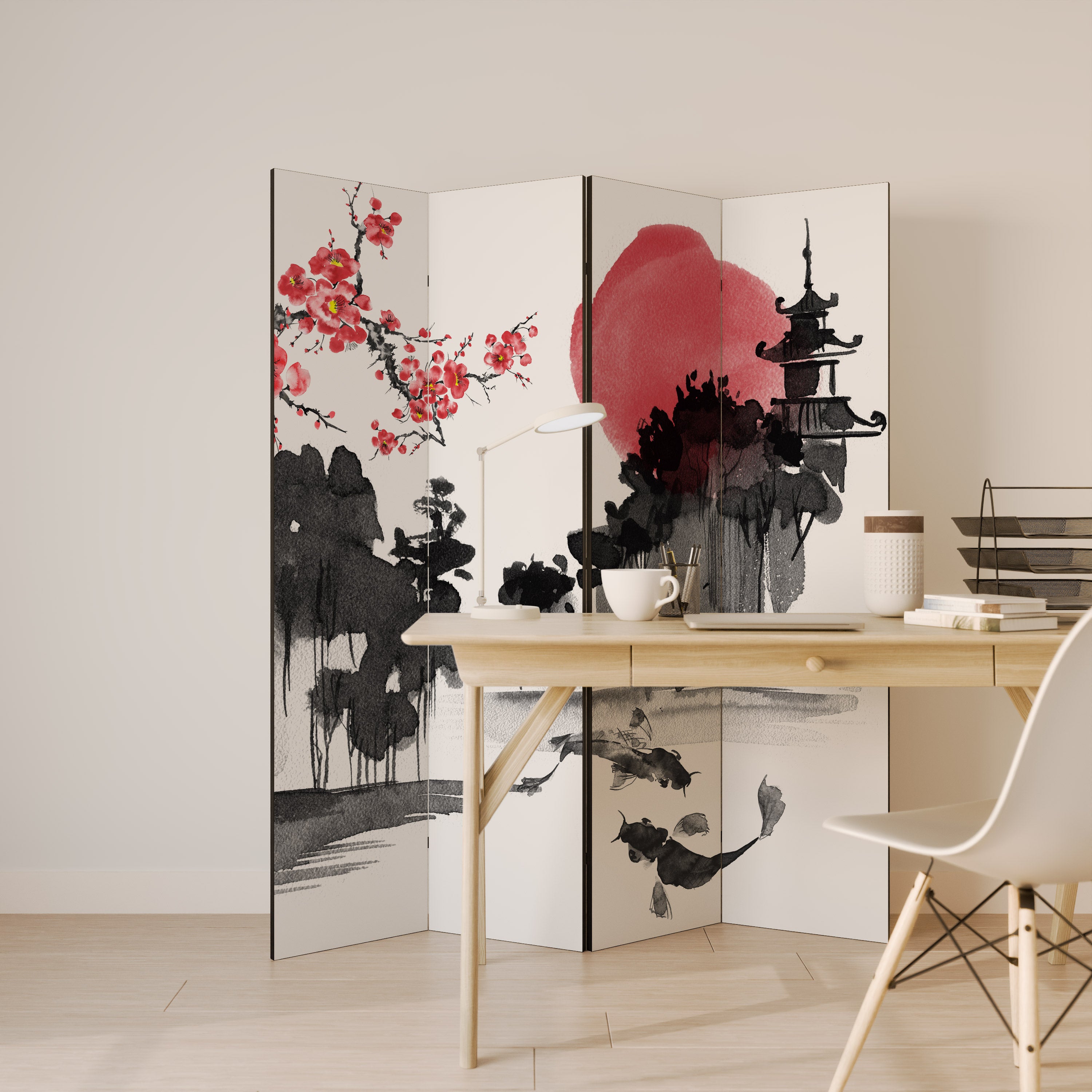 CHERRY SHADOWS 4-Panel Room Divider