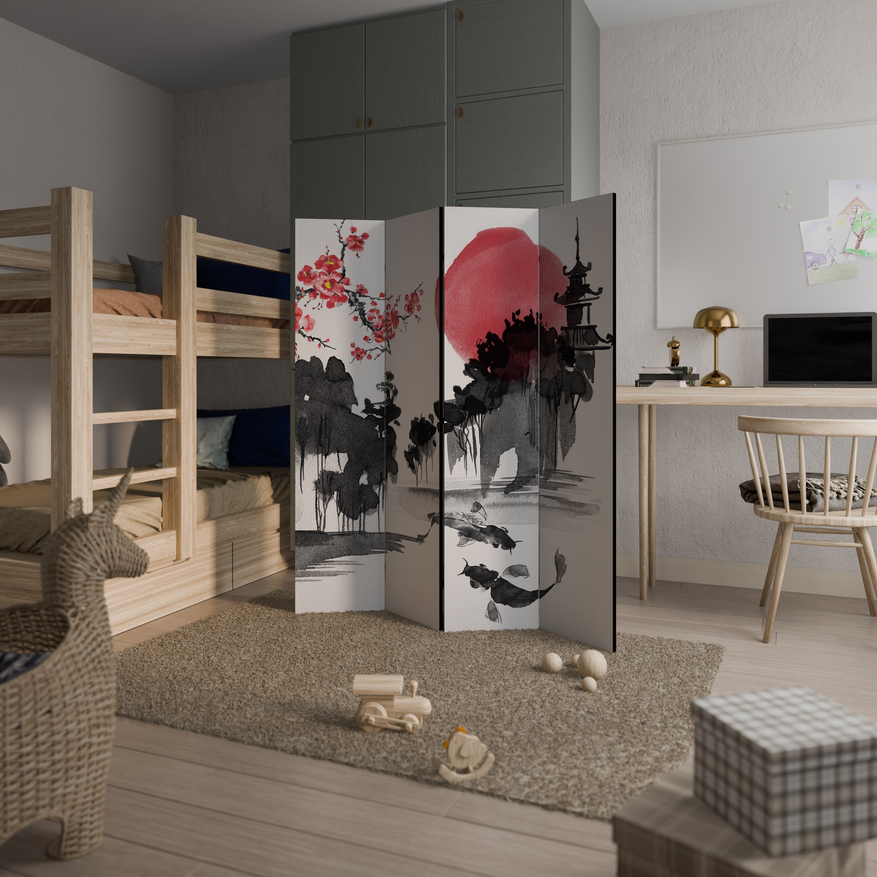 CHERRY SHADOWS Biombo Decorativo de 4 Painéis