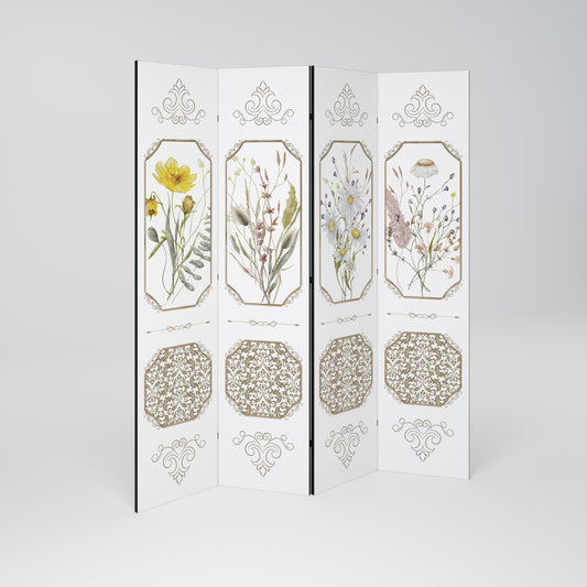 ELEGANT BOTANICAL TAPESTRY Biombo de 4 Painéis