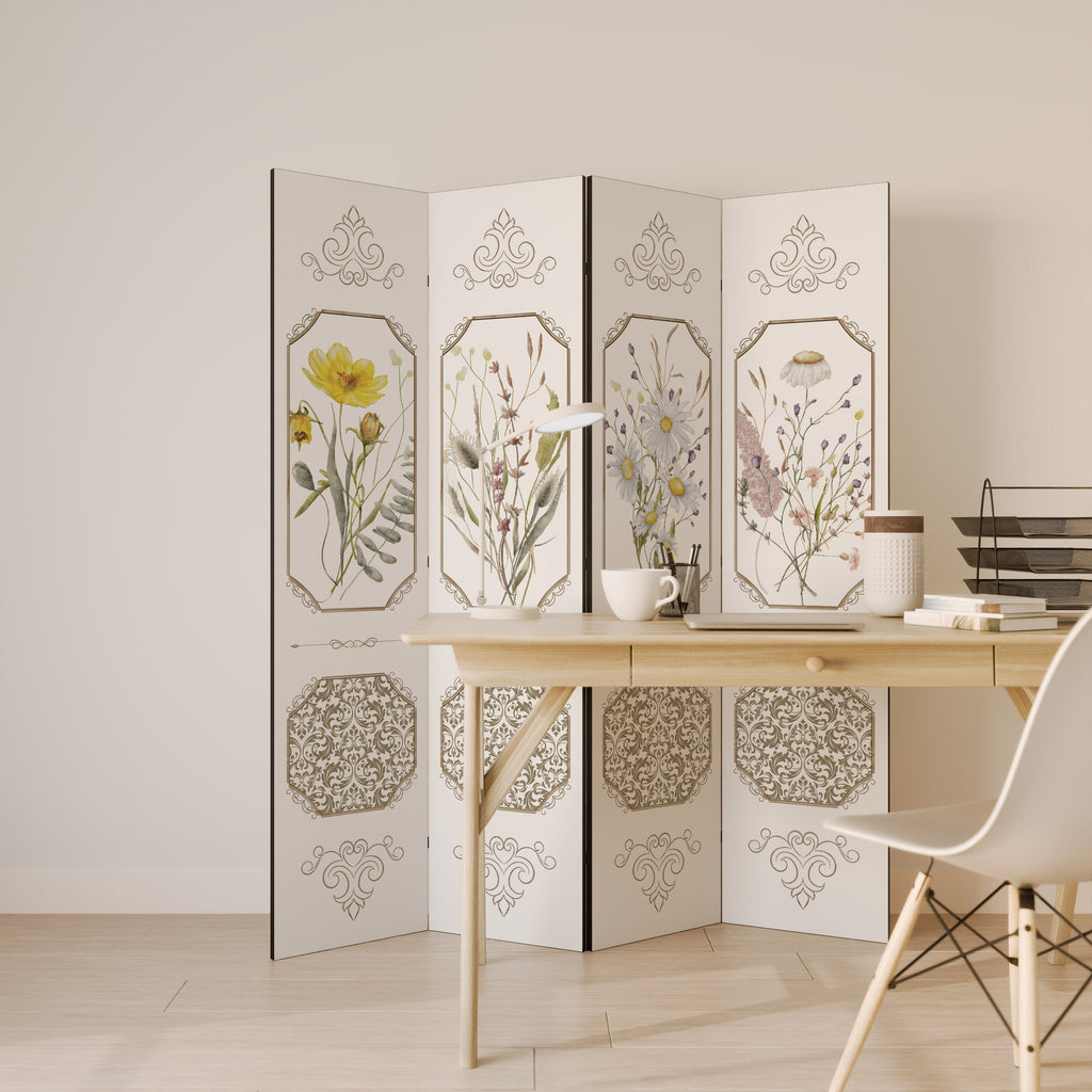 ELEGANT BOTANICAL TAPESTRY Biombo Decorativo de 4 Painéis