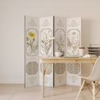 ELEGANT BOTANICAL TAPESTRY Biombo Decorativo de 4 Painéis