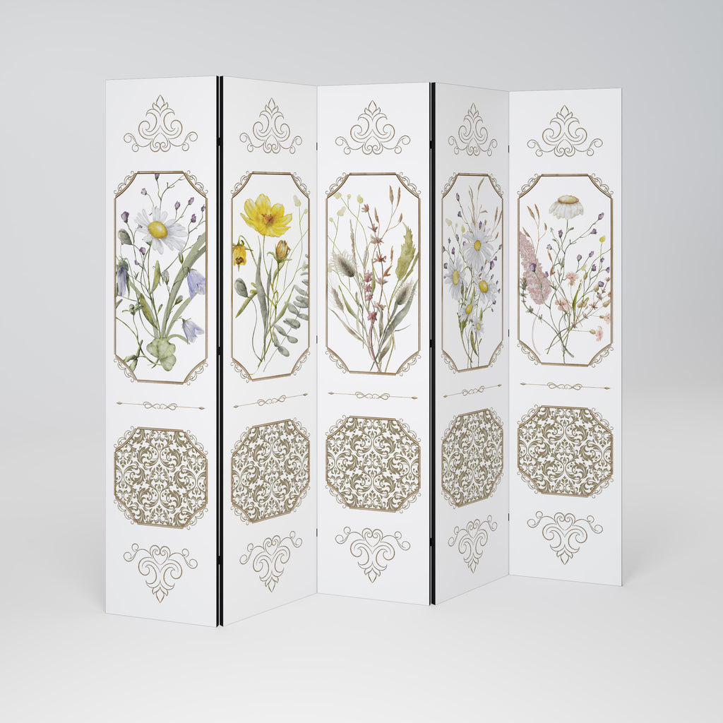 ELEGANT BOTANICAL TAPESTRY Biombo de 5 Painéis