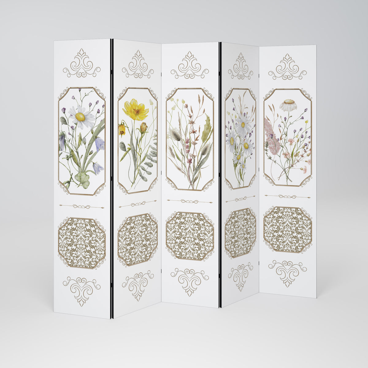 ELEGANT BOTANICAL TAPESTRY Biombo de 5 Painéis