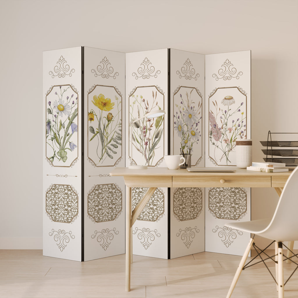 ELEGANT BOTANICAL TAPESTRY Biombo de 5 Painéis