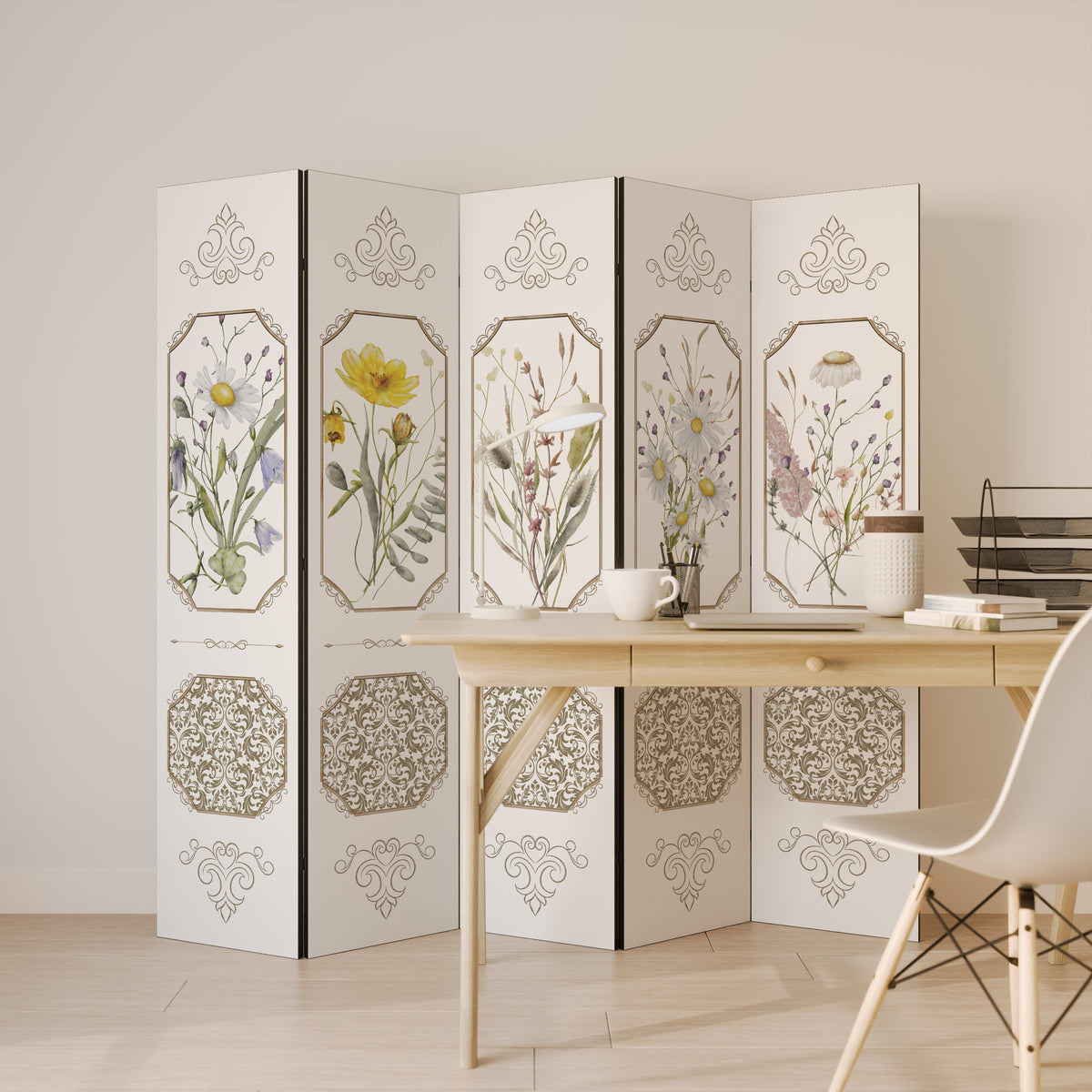 ELEGANT BOTANICAL TAPESTRY Biombo de 5 Painéis