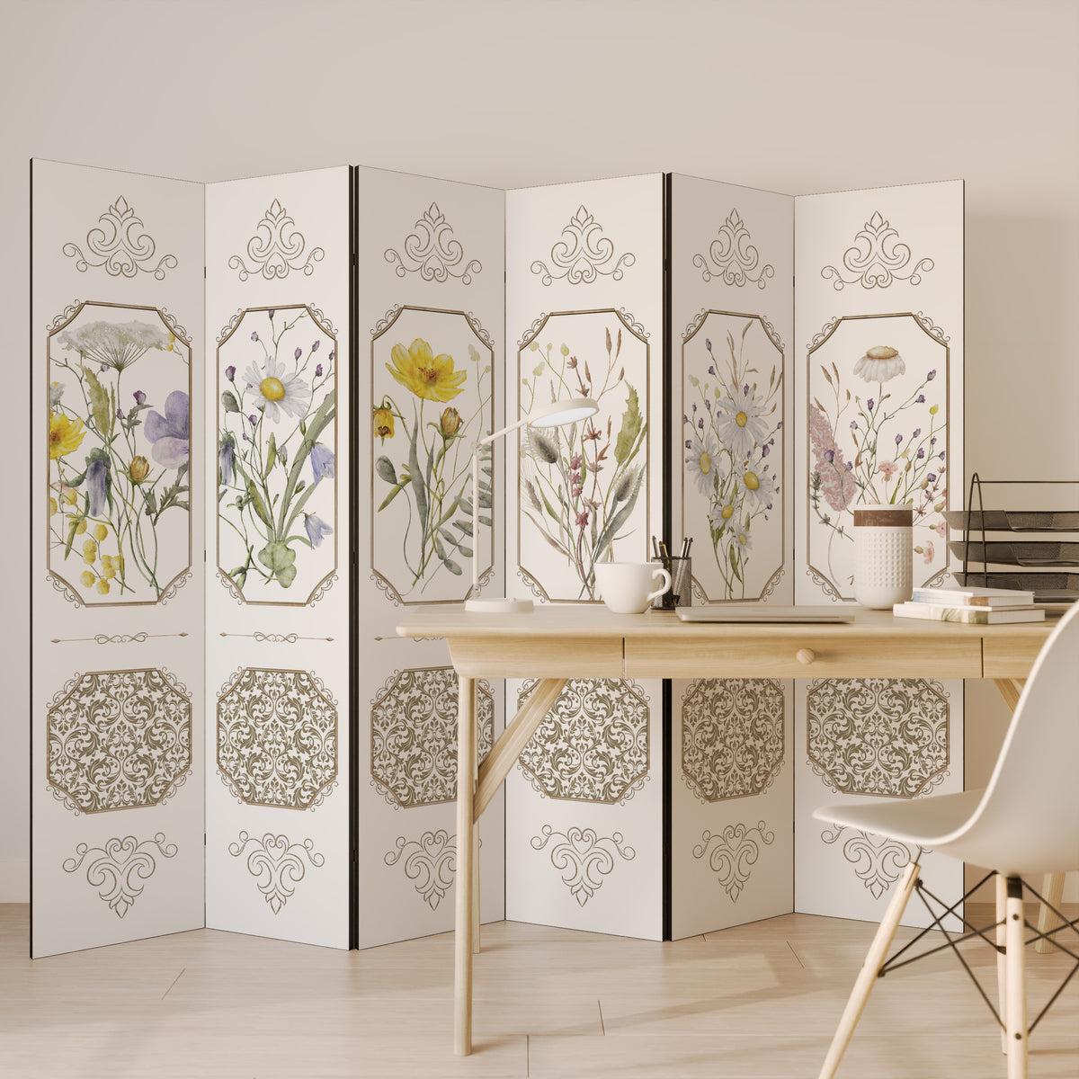 ELEGANT BOTANICAL TAPESTRY Biombo de 6 Painéis
