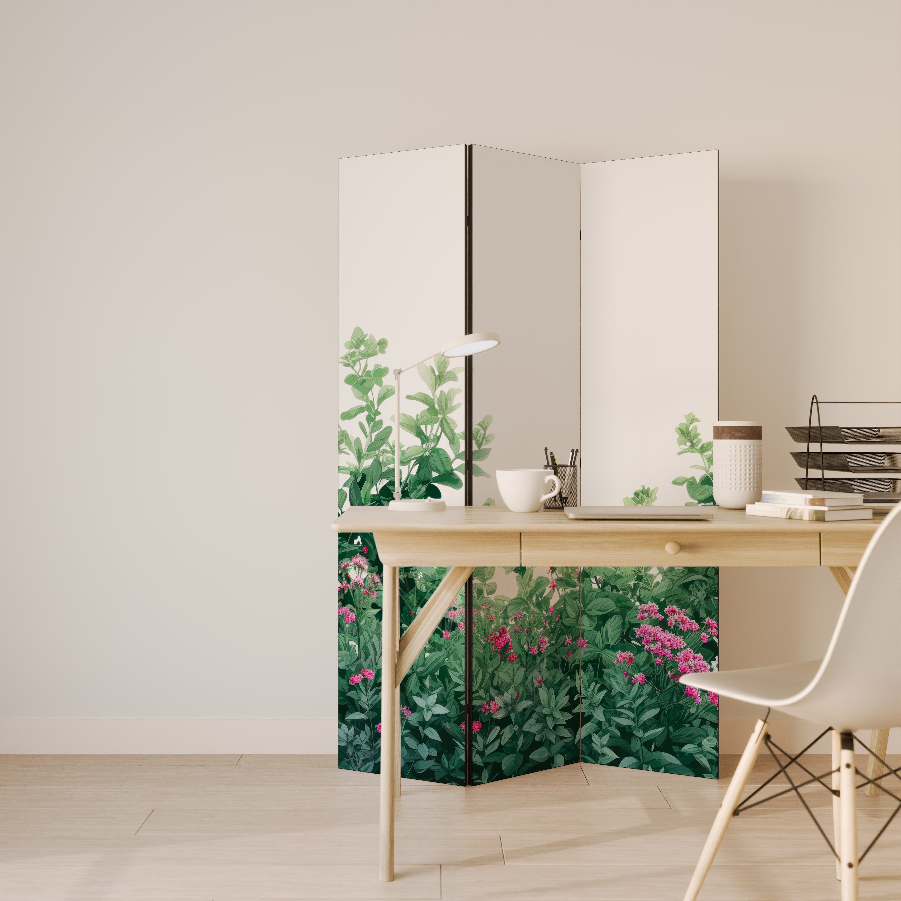 FLORAL SERENITY BARRIER Biombo Decorativo de 3 Painéis
