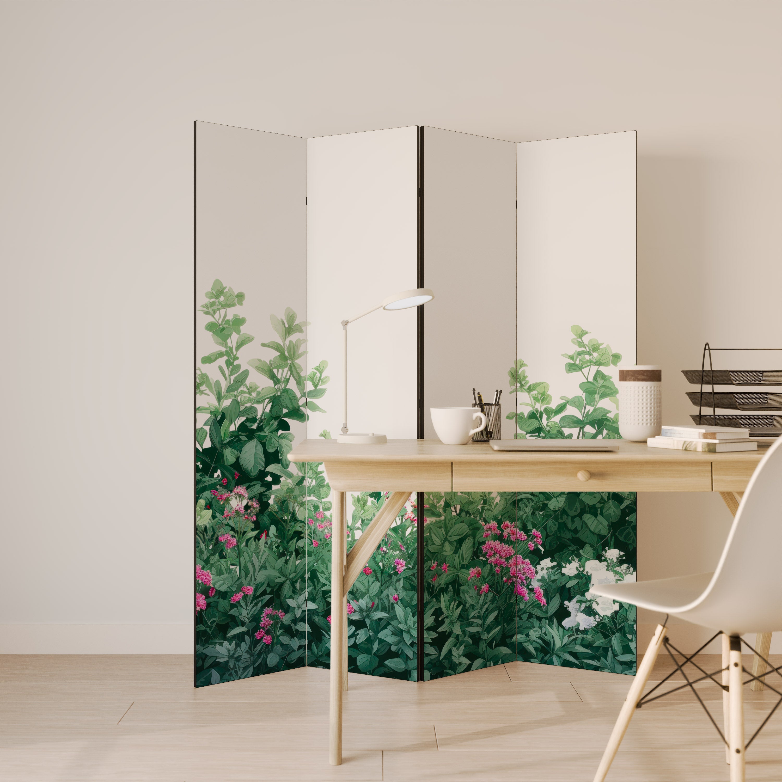 FLORAL SERENITY BARRIER Biombo Decorativo de 4 Painéis
