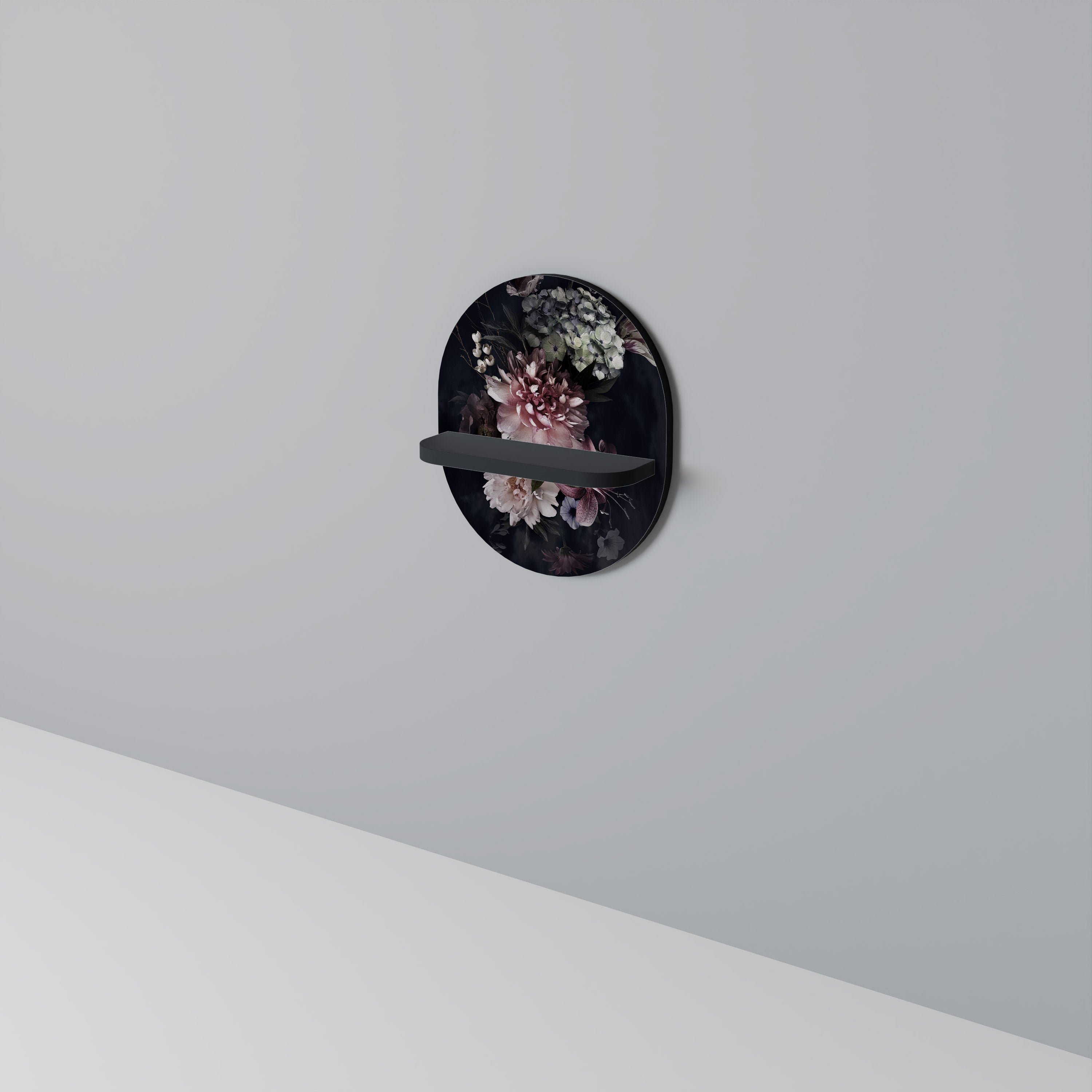 PURE BLOSSOM Prateleira Oval Decorativa em Acabamento Preto