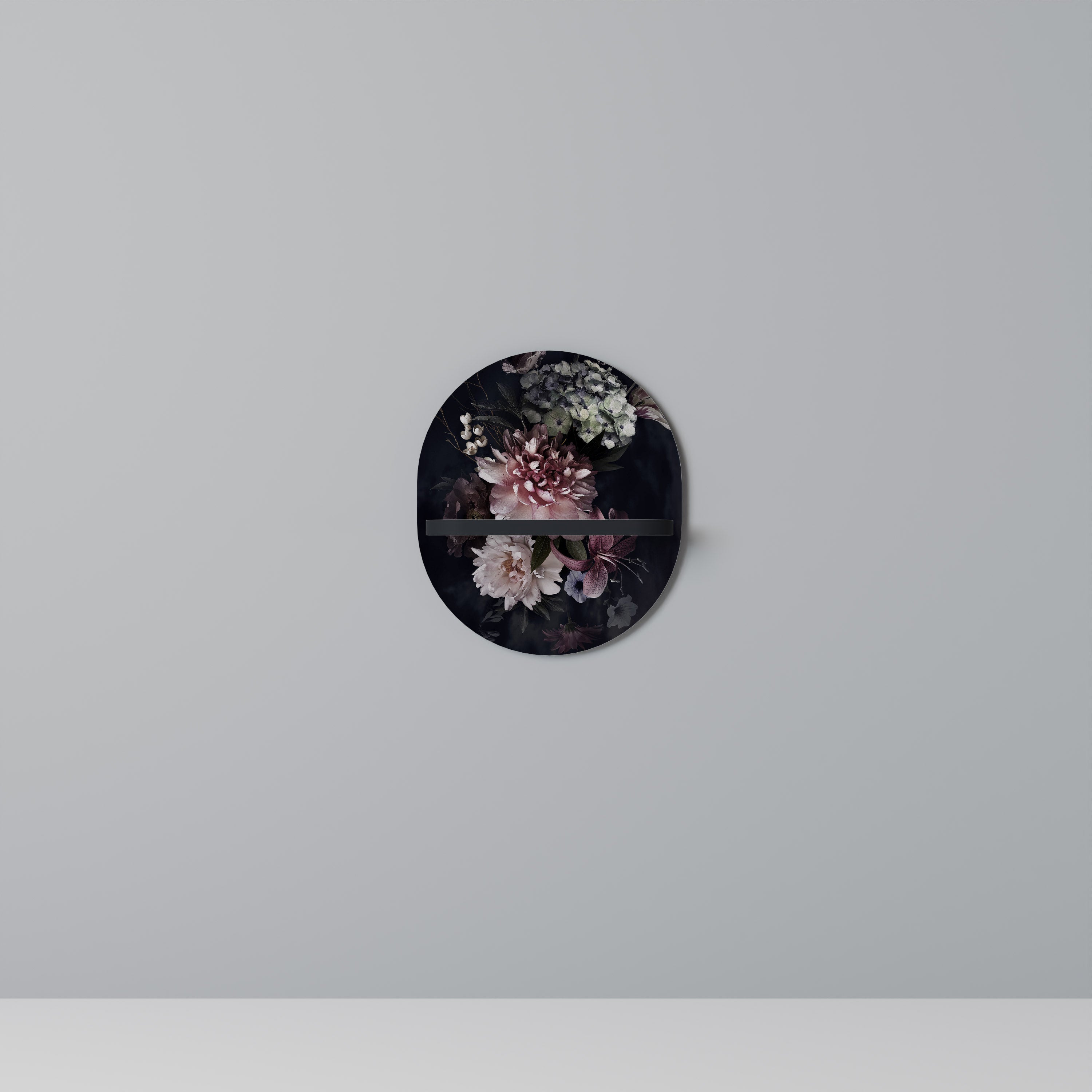 PURE BLOSSOM Prateleira Oval Decorativa em Acabamento Preto