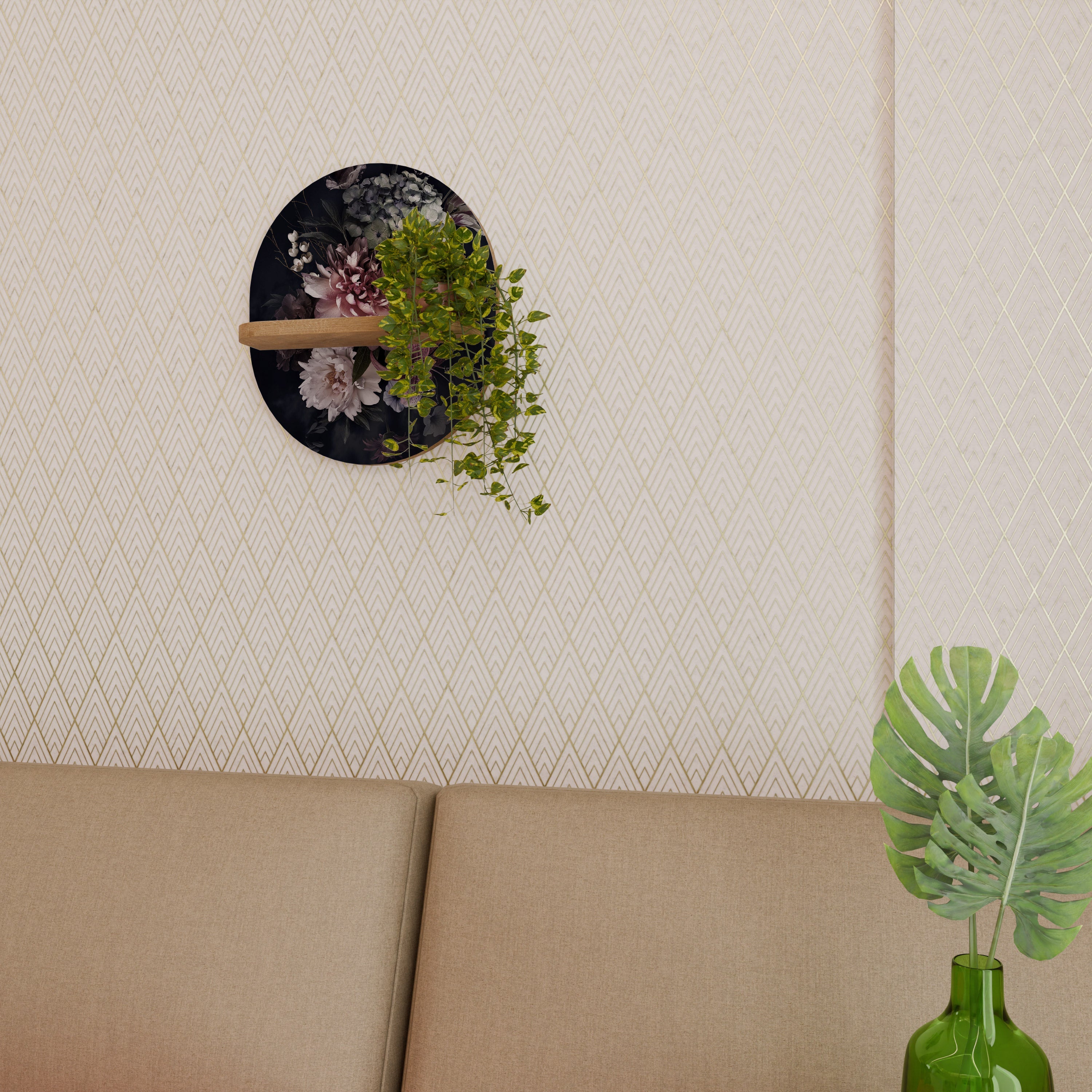 PURE BLOSSOM Prateleira Oval Decorativa em Efeito Carvalho