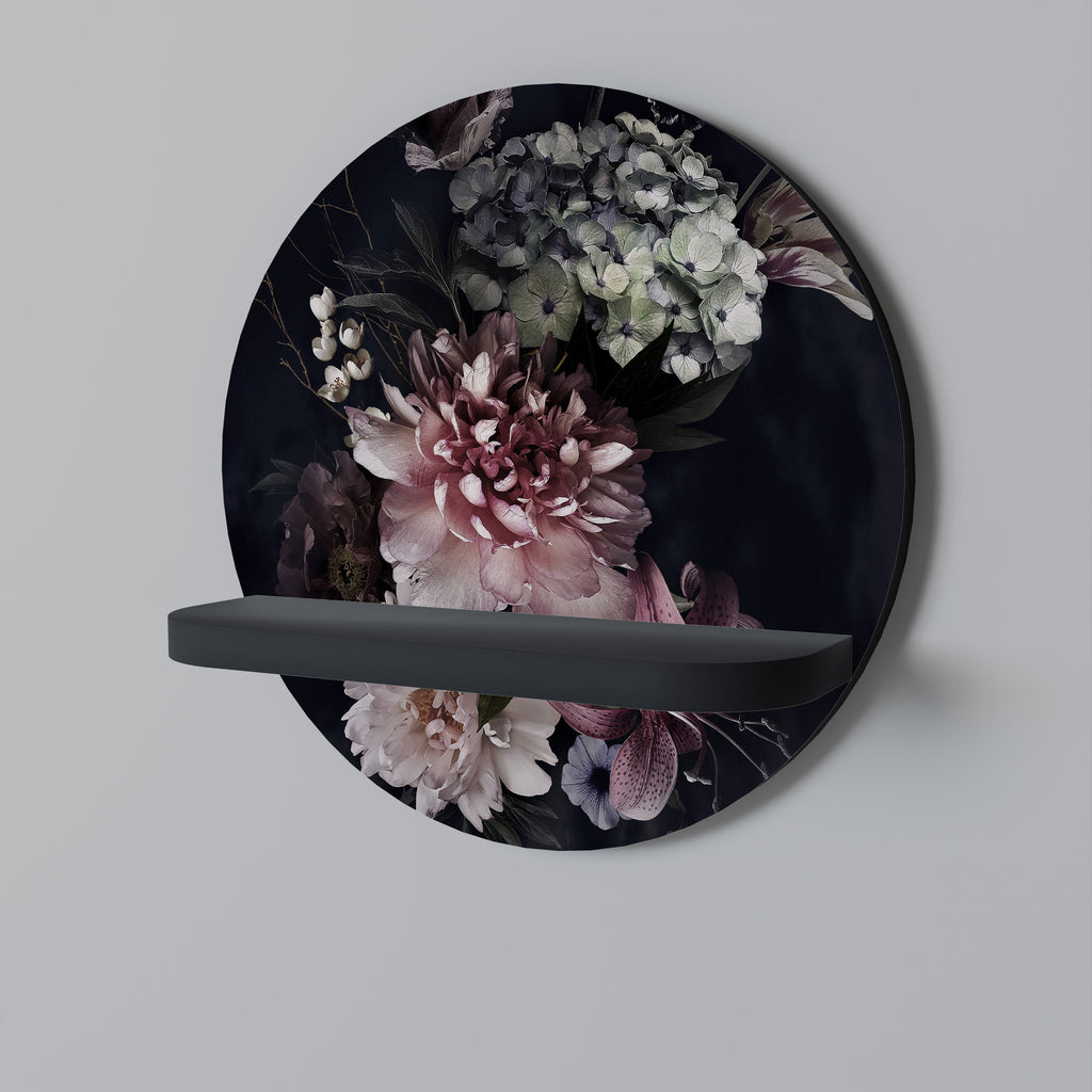 PURE BLOSSOM Round Art Shelf In Black Finish