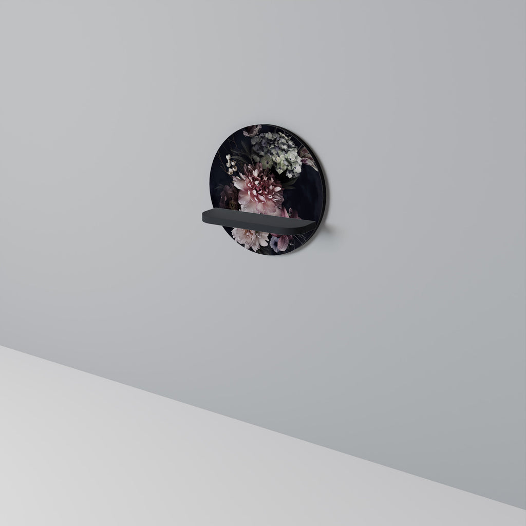 PURE BLOSSOM Round Art Shelf In Black Finish