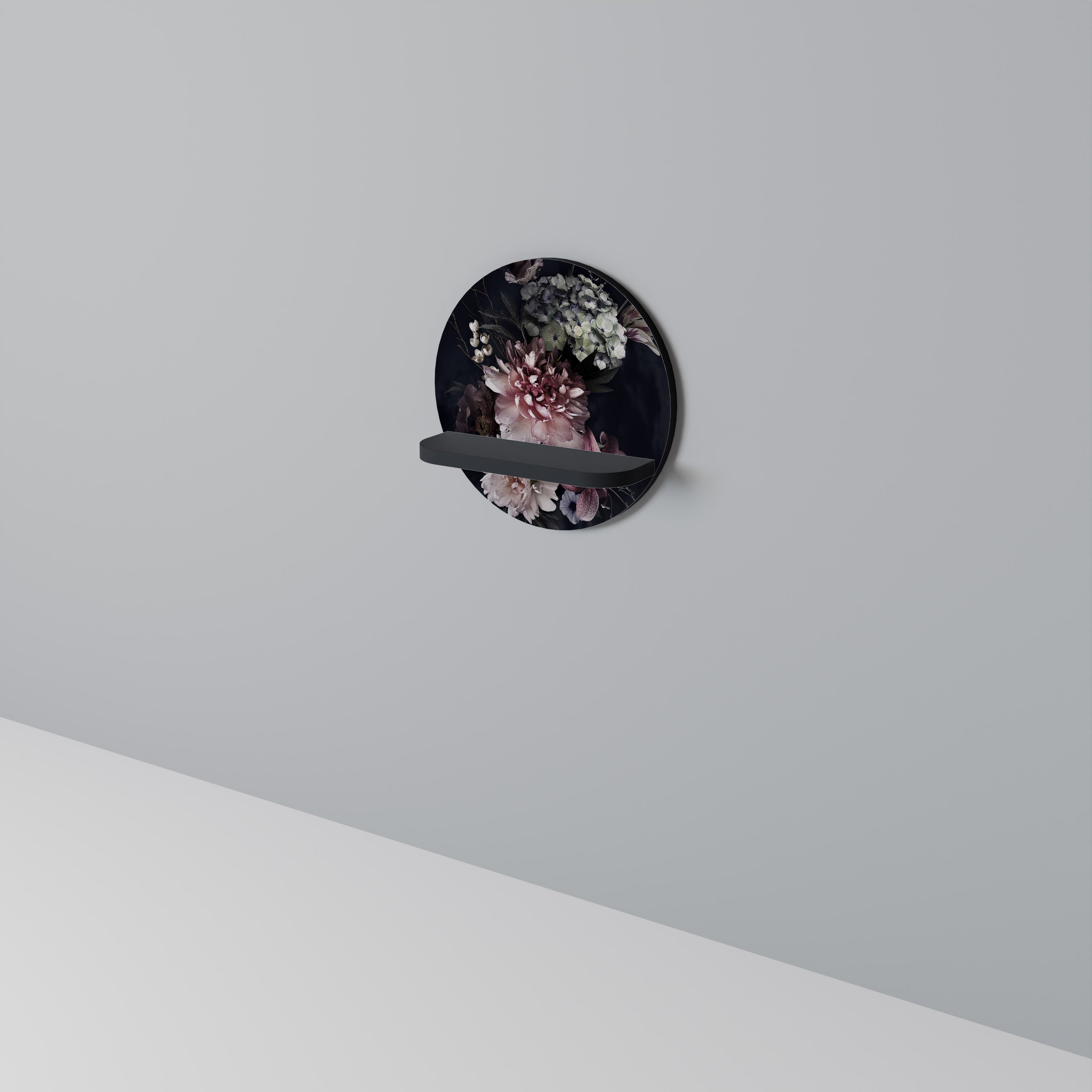 PURE BLOSSOM Round Art Shelf In Black Finish