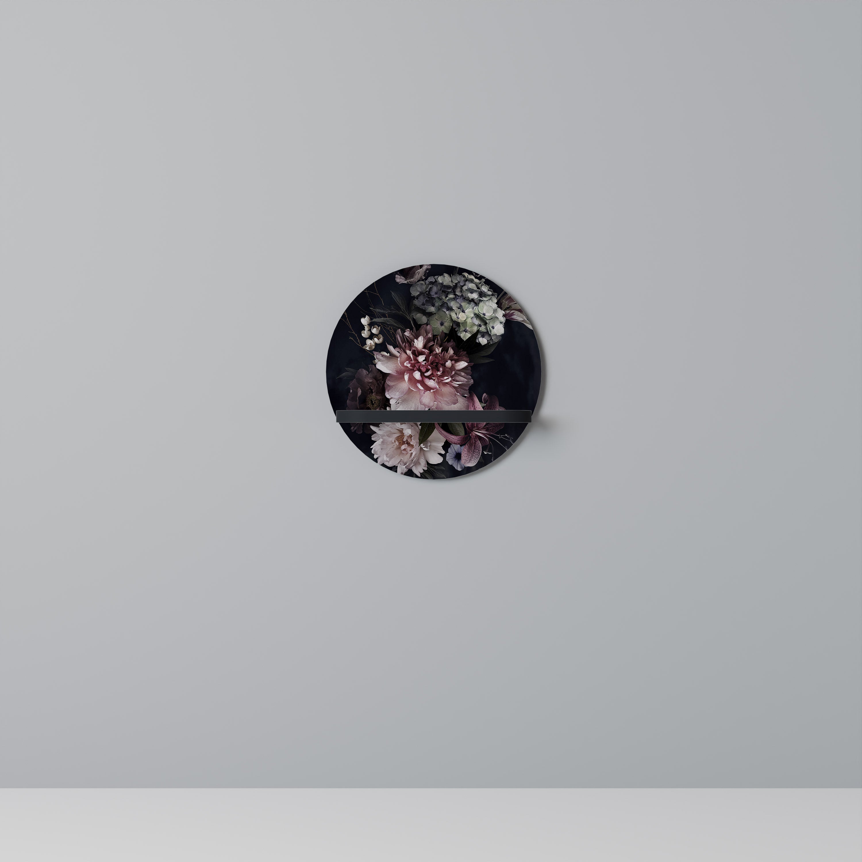 PURE BLOSSOM Round Art Shelf In Black Finish