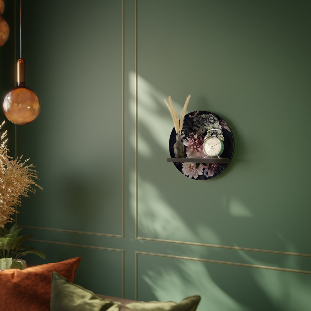 PURE BLOSSOM Round Art Shelf In Black Finish