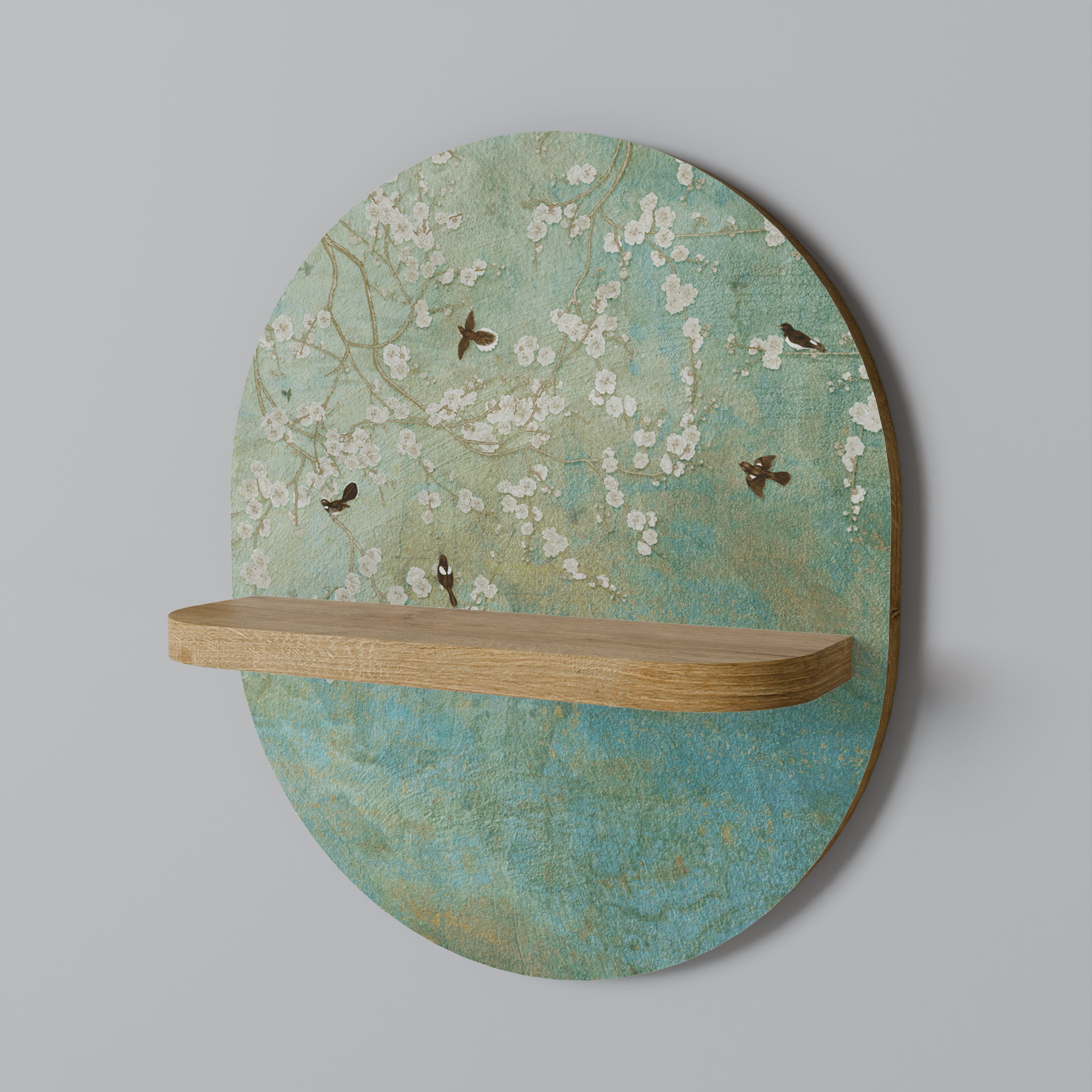 BLOOMING CHARM Prateleira Oval Decorativa em Efeito Carvalho