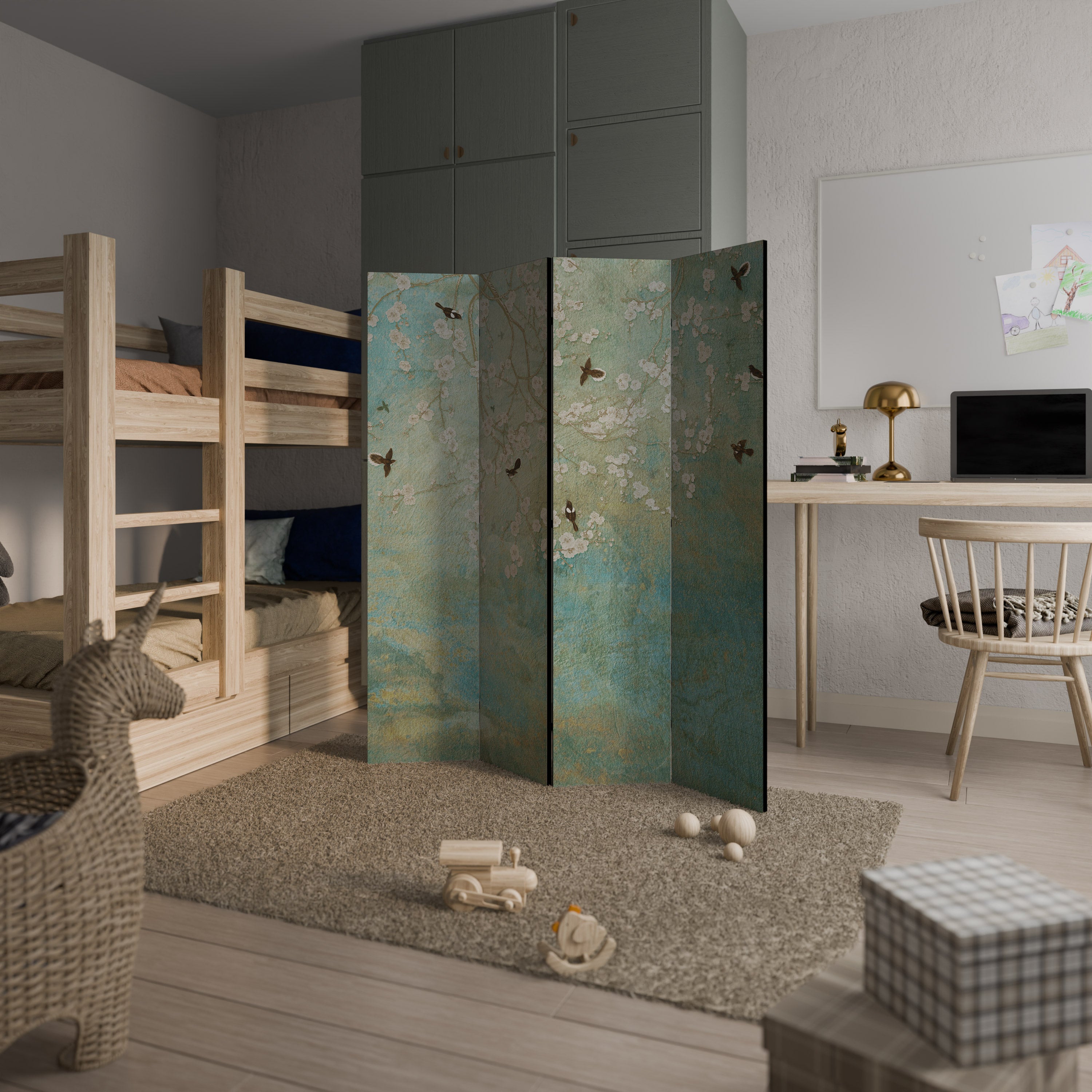 BLOOMING CHARM Biombo Decorativo de 4 Painéis