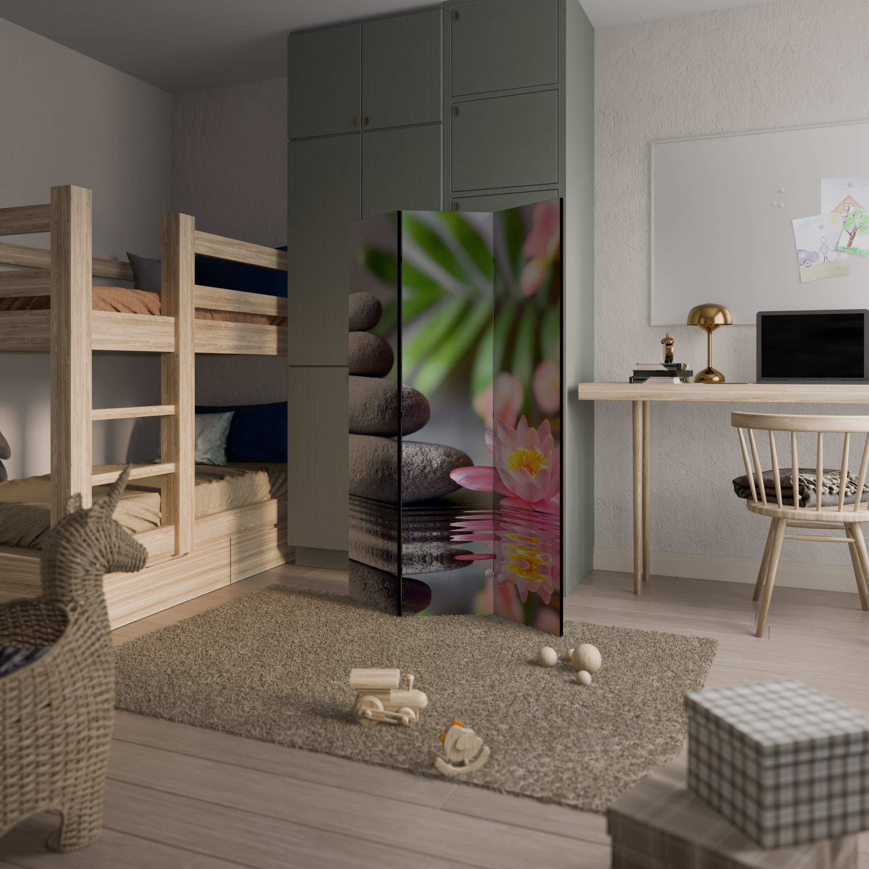 CALMING REFLECTIONS Biombo Decorativo de 3 Painéis