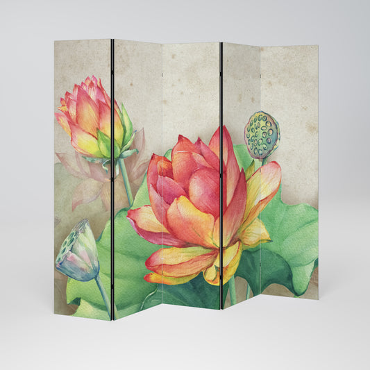 WHISPERING LOTUS BLOOMS Biombo de 5 Painéis