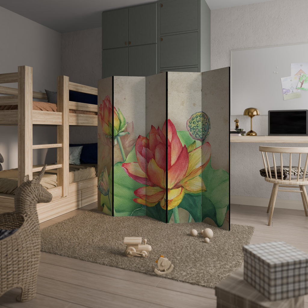 WHISPERING LOTUS BLOOMS 5-Panel Room Divider