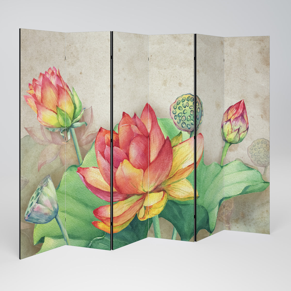 WHISPERING LOTUS BLOOMS Biombo de 6 Painéis