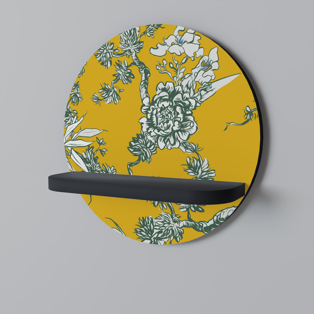 YELLOW CHINOISERIE Prateleira Redonda Decorativa em Acabamento Preto