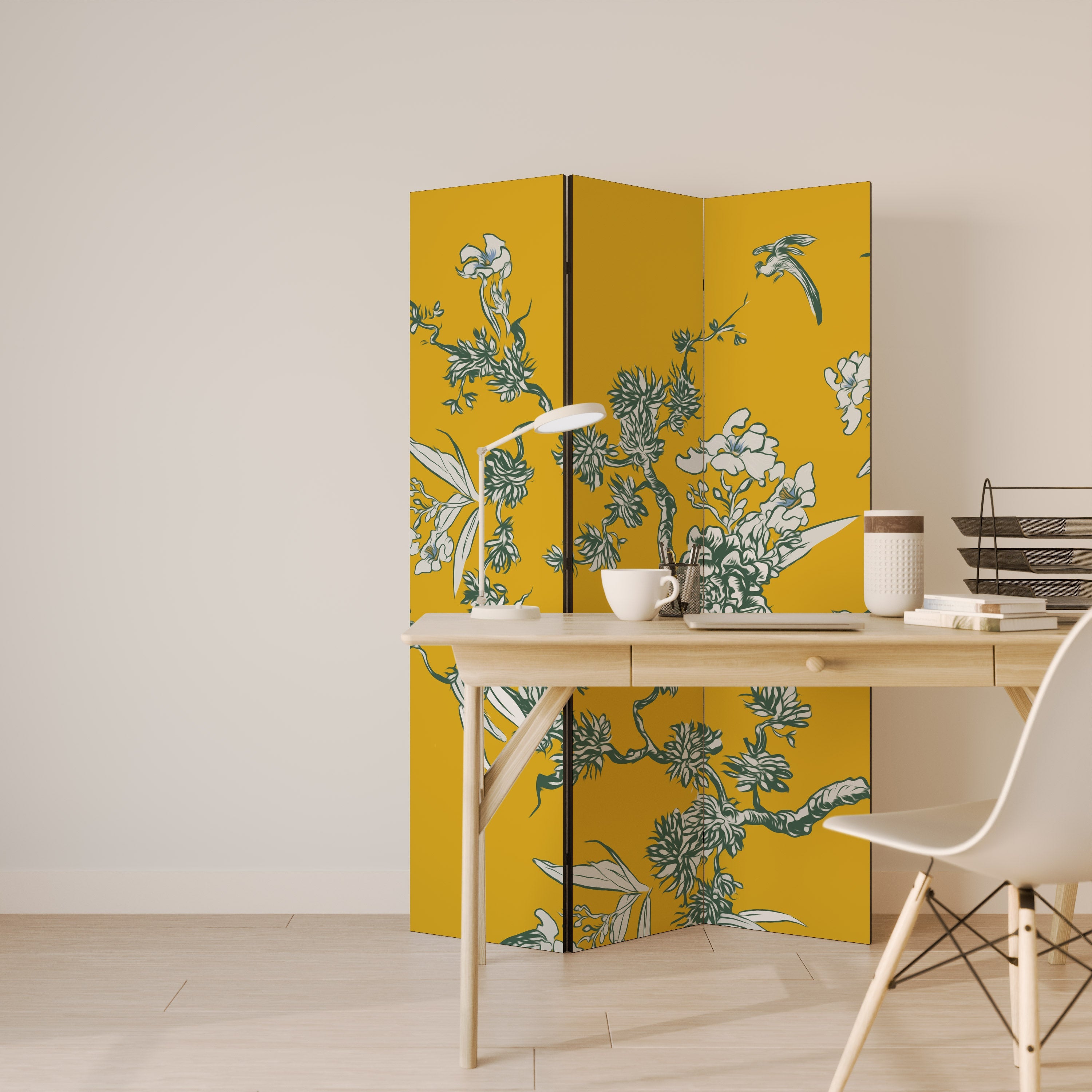 YELLOW CHINOISERIE Biombo Decorativo de 3 Painéis